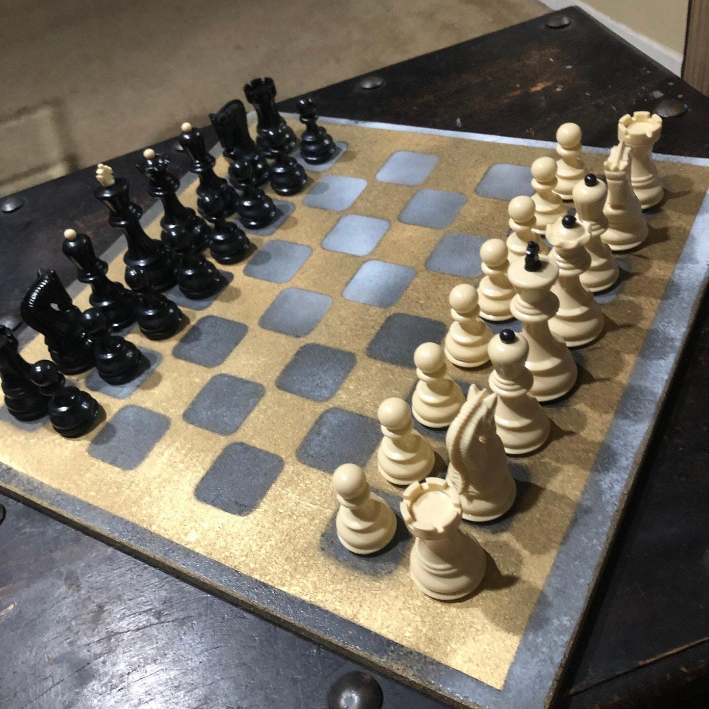 Large Painted Chess Set - Gold & Gray