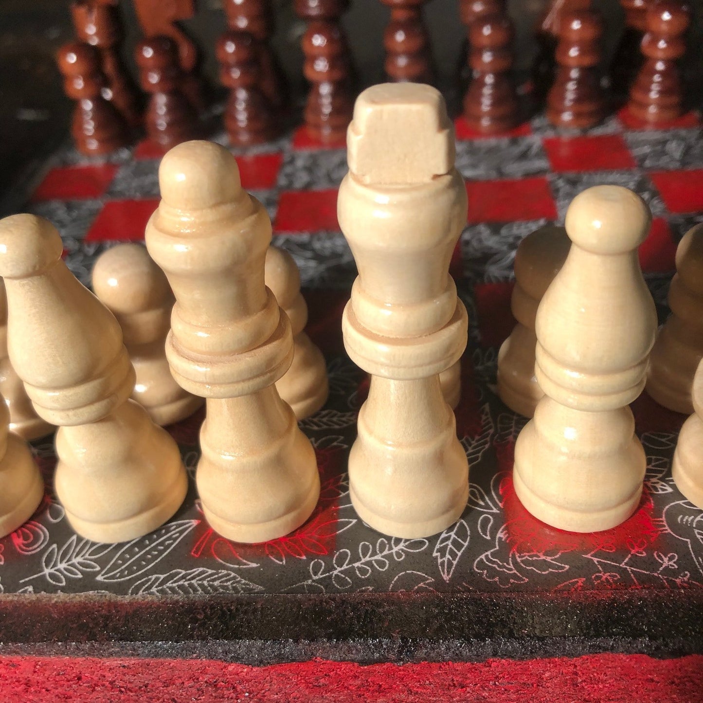 Scrapbook Chess Set - Red & Black Vintage Flower