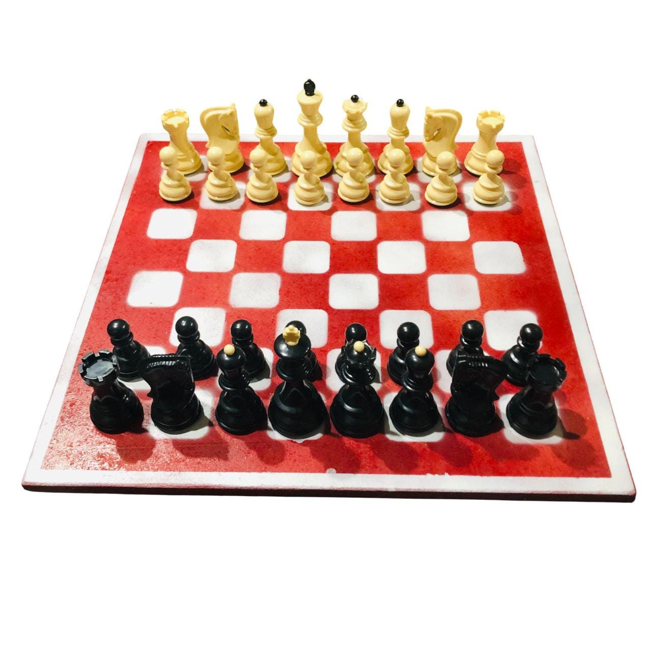 Large Painted Chess Set - Red & White