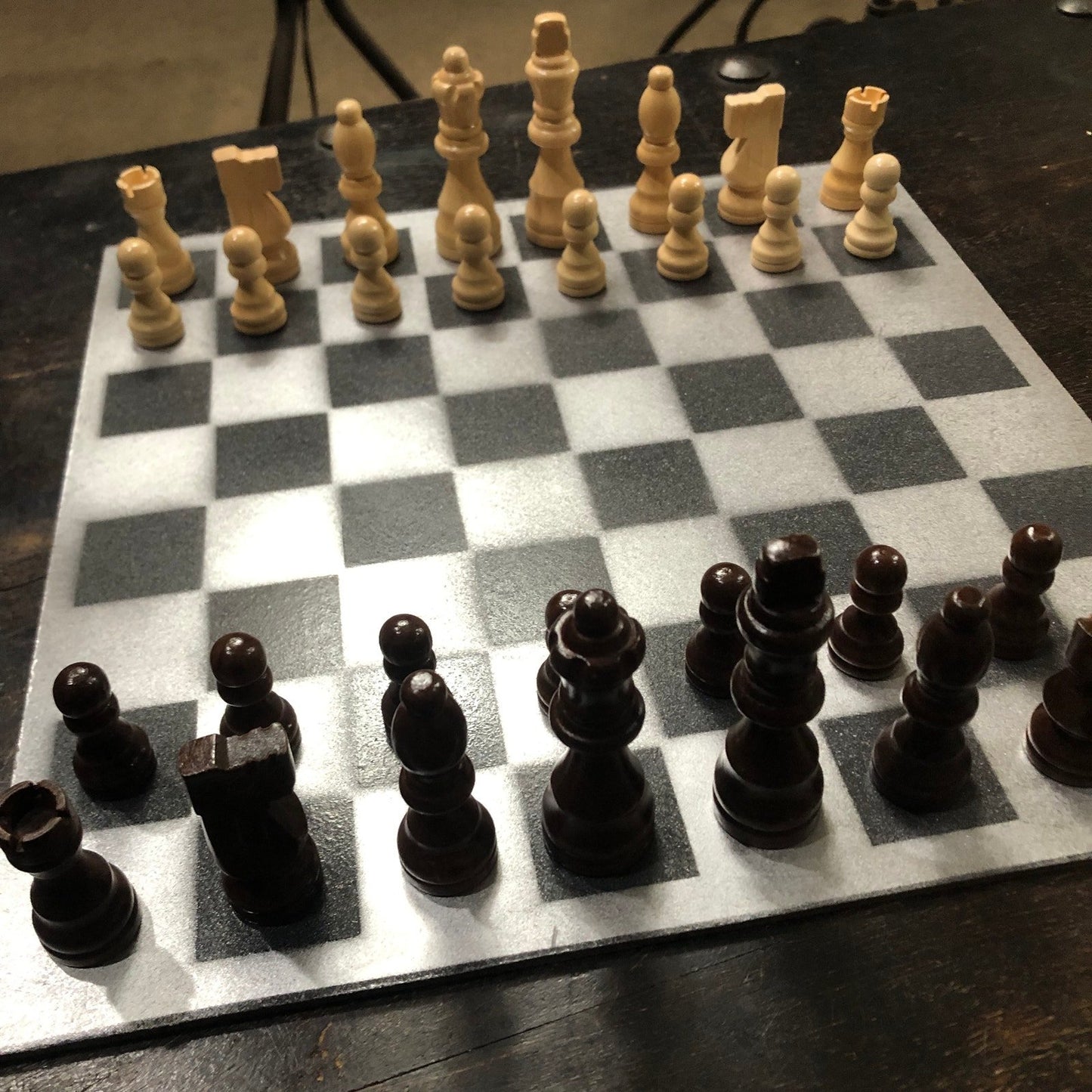 Painted Chess Set - Silver & Black