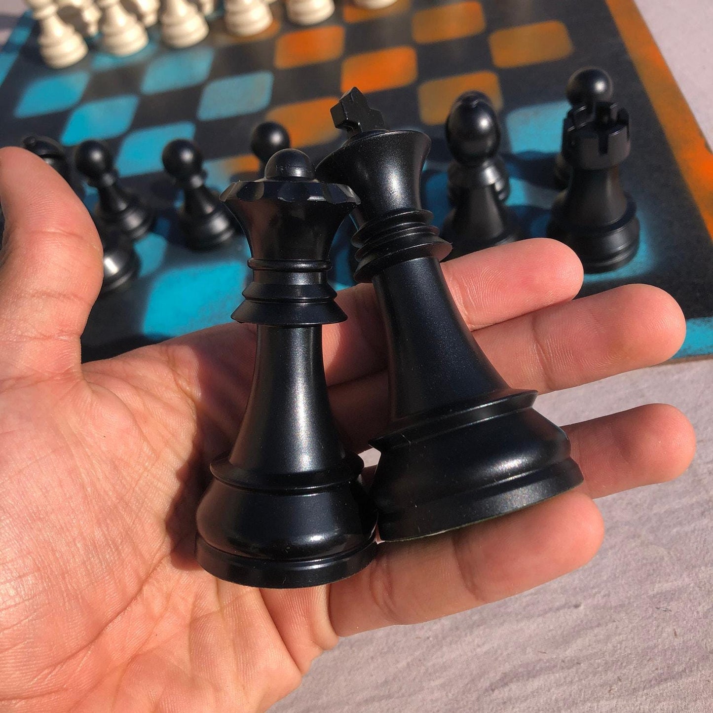 Large Chess Set - Blue & Orange