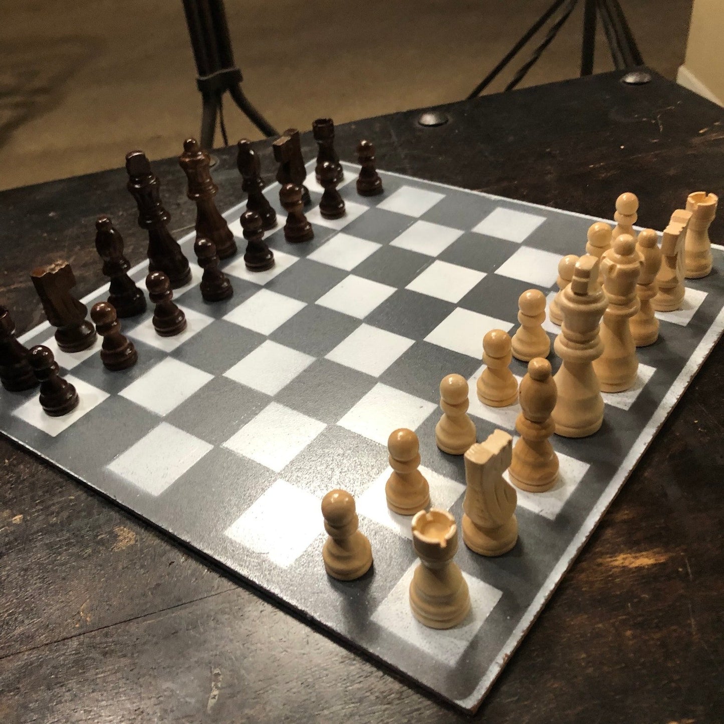 Painted Chess Set - Silver & White