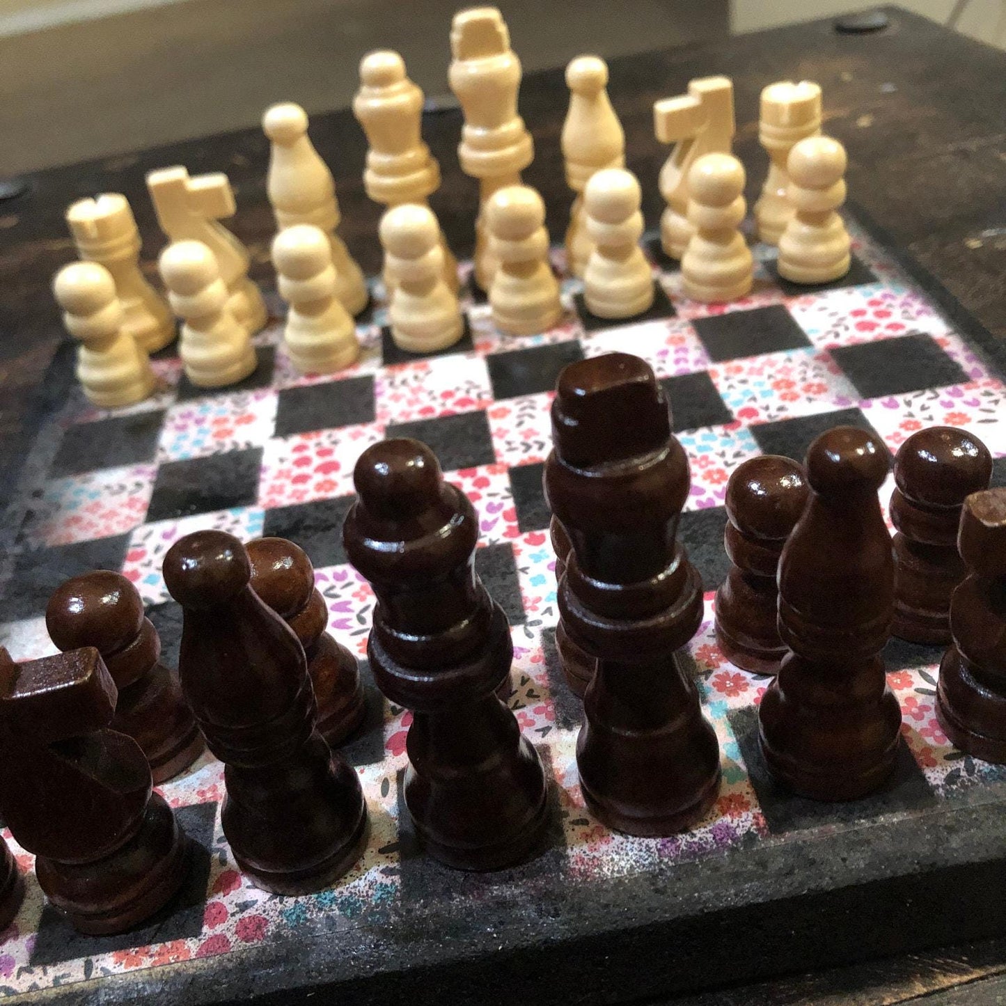 Scrapbook Chess Set - Colorful Flowers