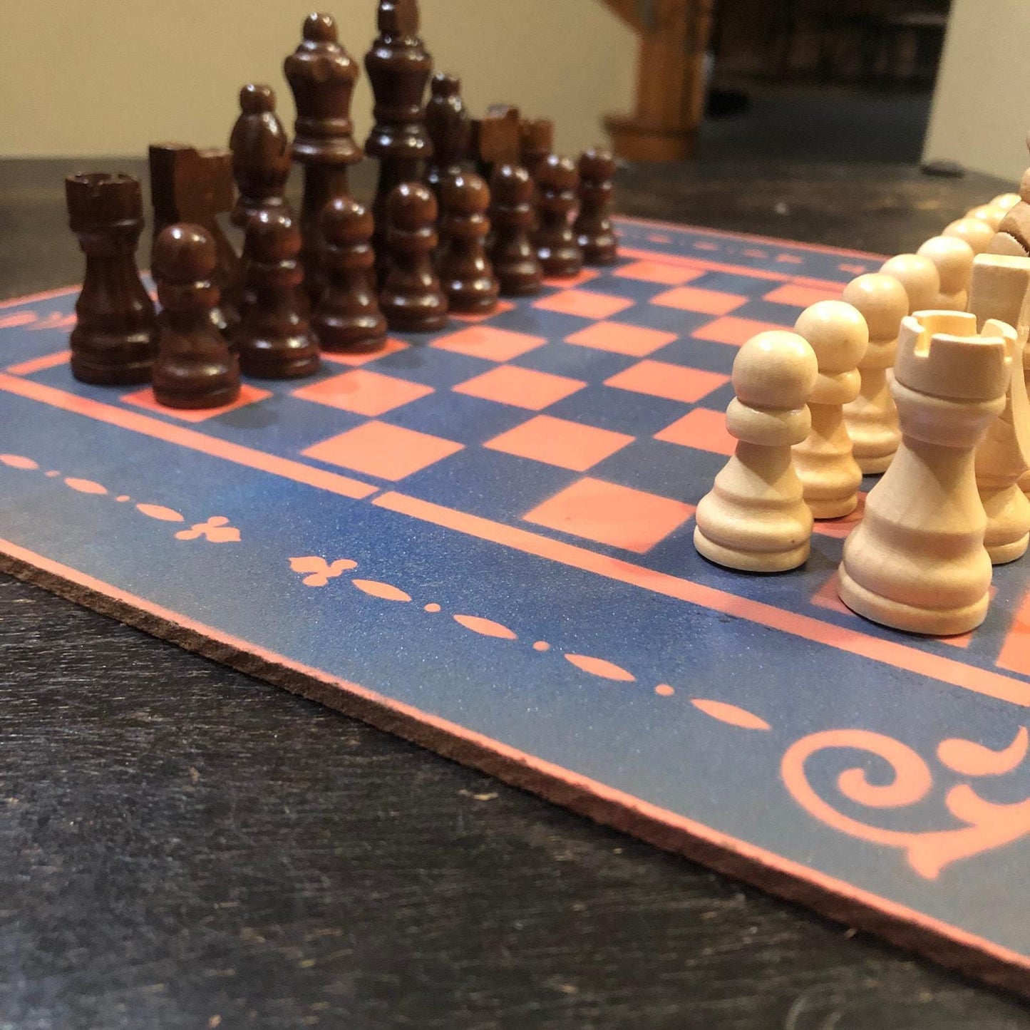 Chess Set - Blue & Peach Pink