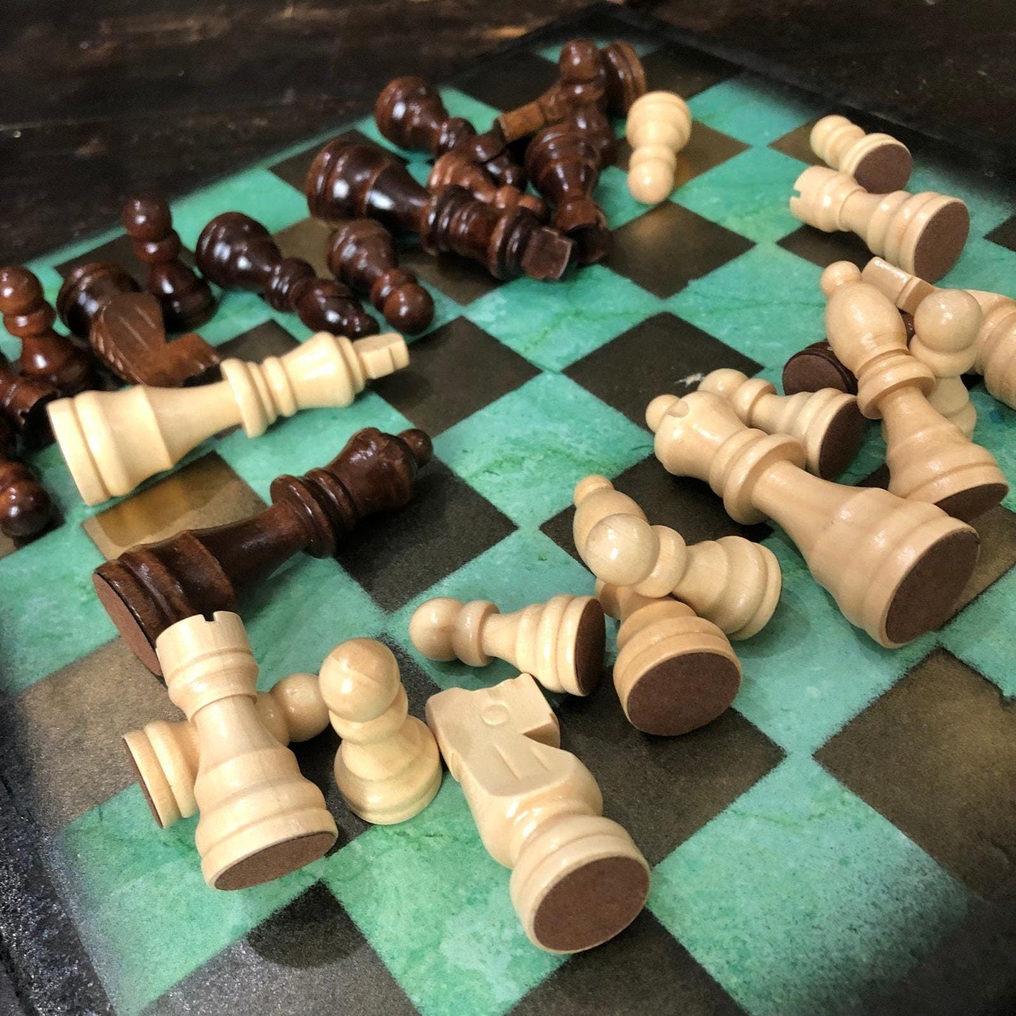 Scrapbook Chess Set - Golden Green
