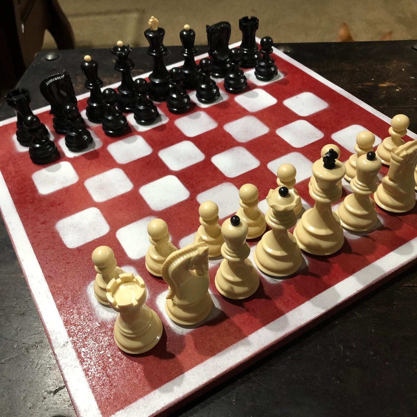 Large Painted Chess Set - Red & White