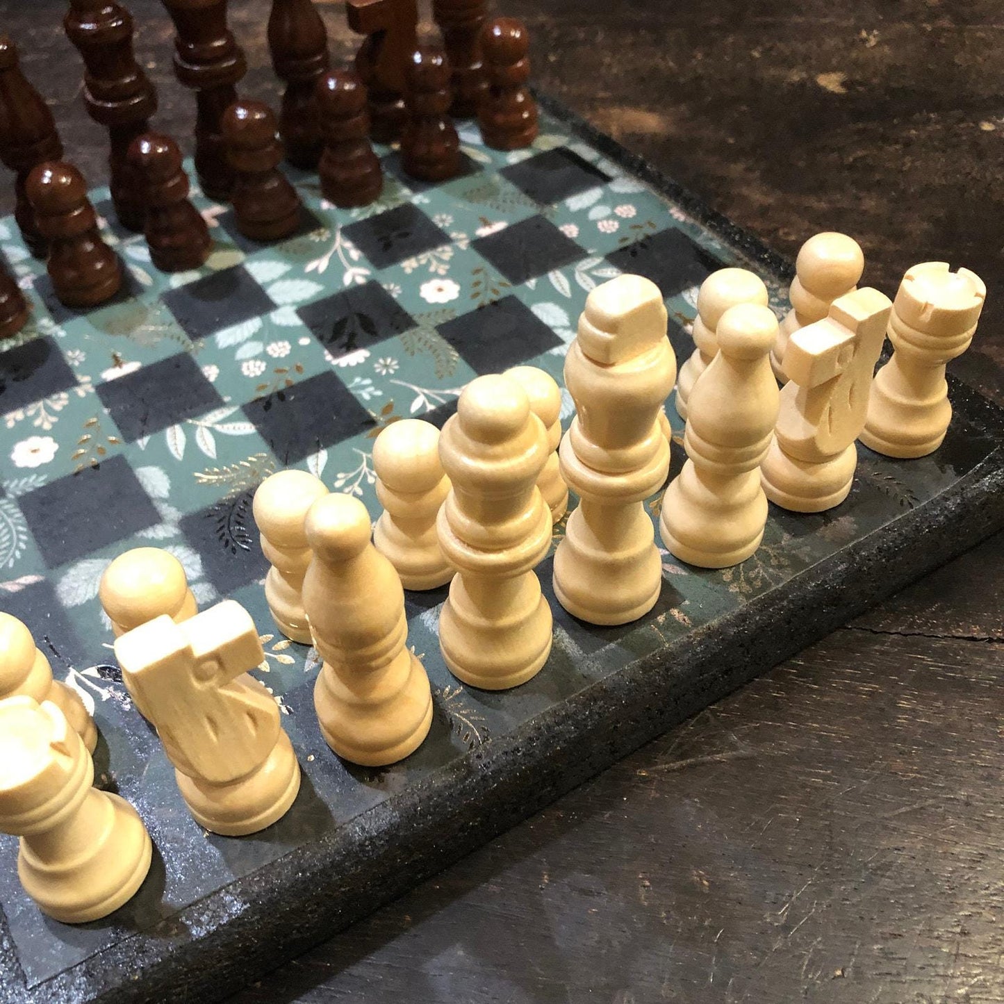 Scrapbook Chess Set - Gold Foil Green