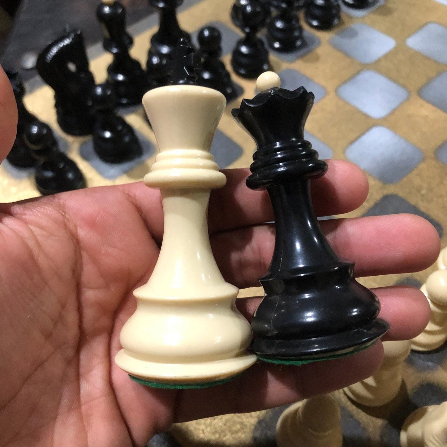 Large Painted Chess Set - Gold & Gray
