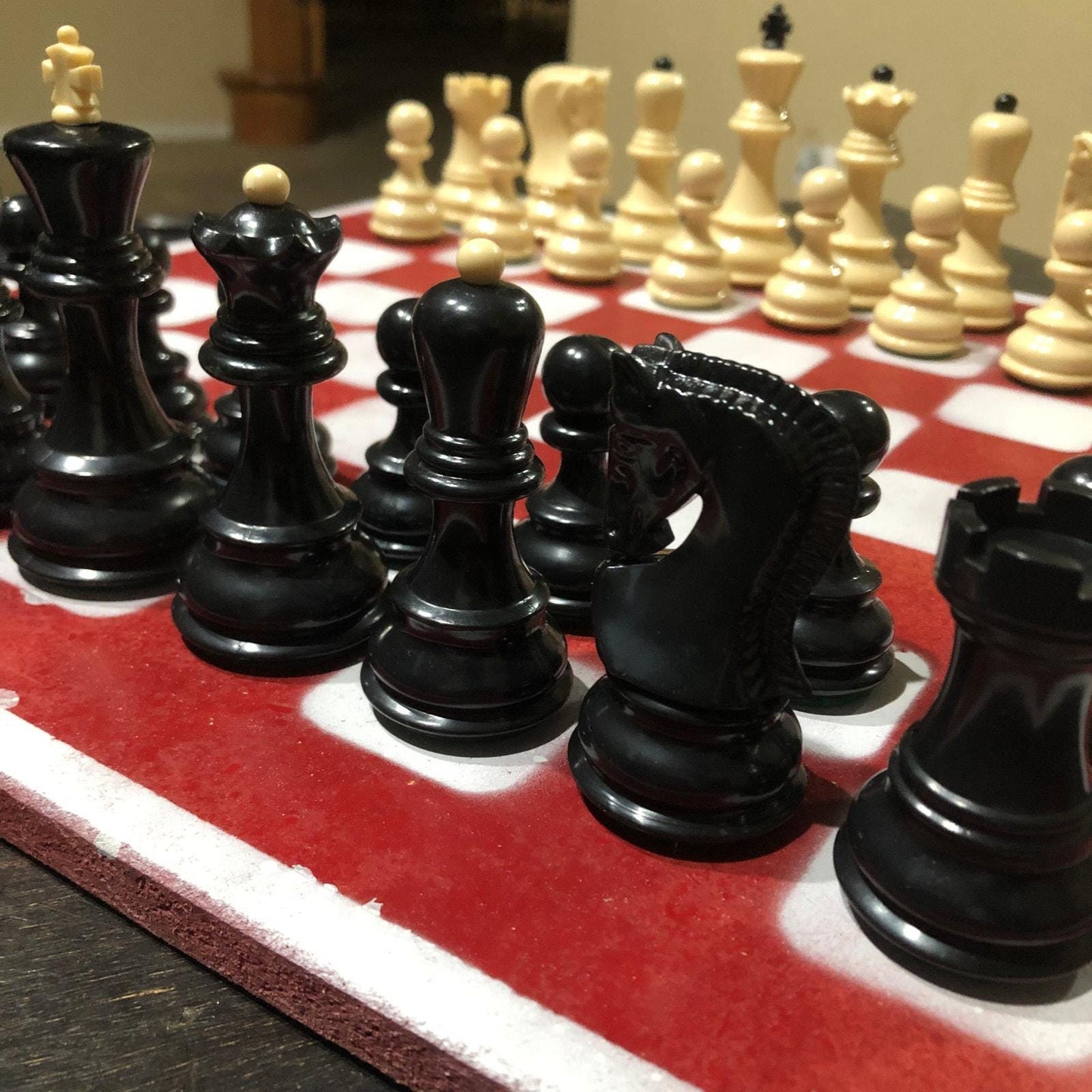 Large Painted Chess Set - Red & White