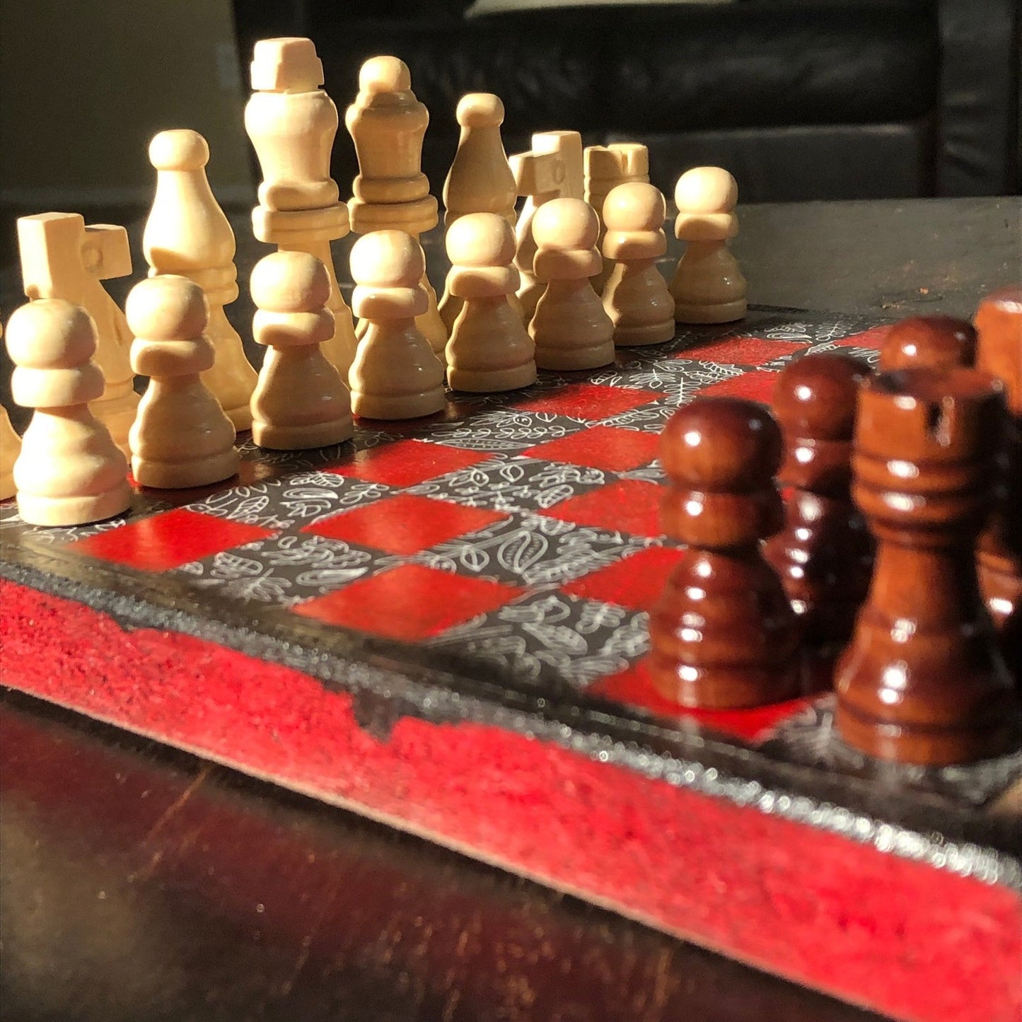 Scrapbook Chess Set - Red & Black Vintage Flower