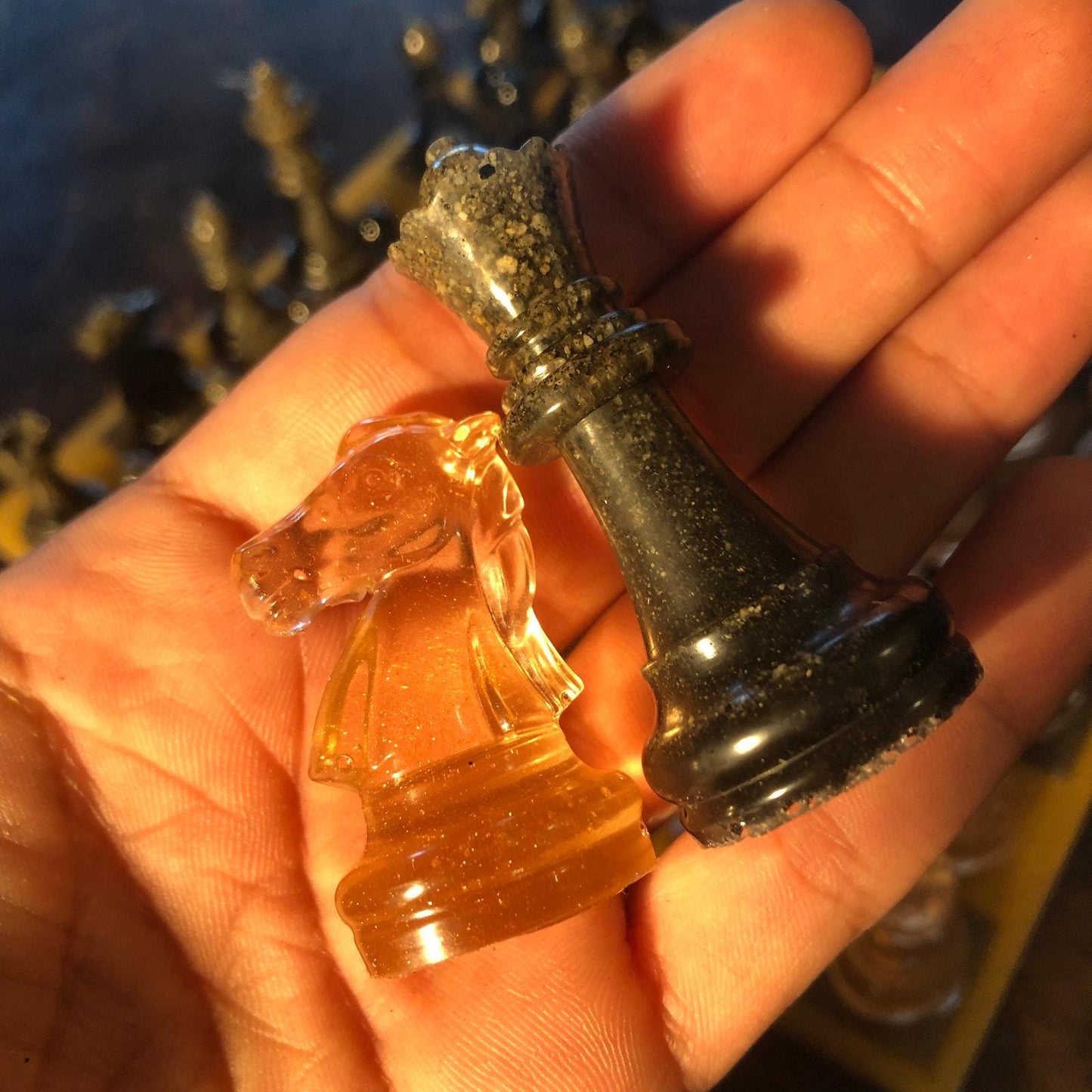 Handmade Resin Chess Set - Amber Yellow