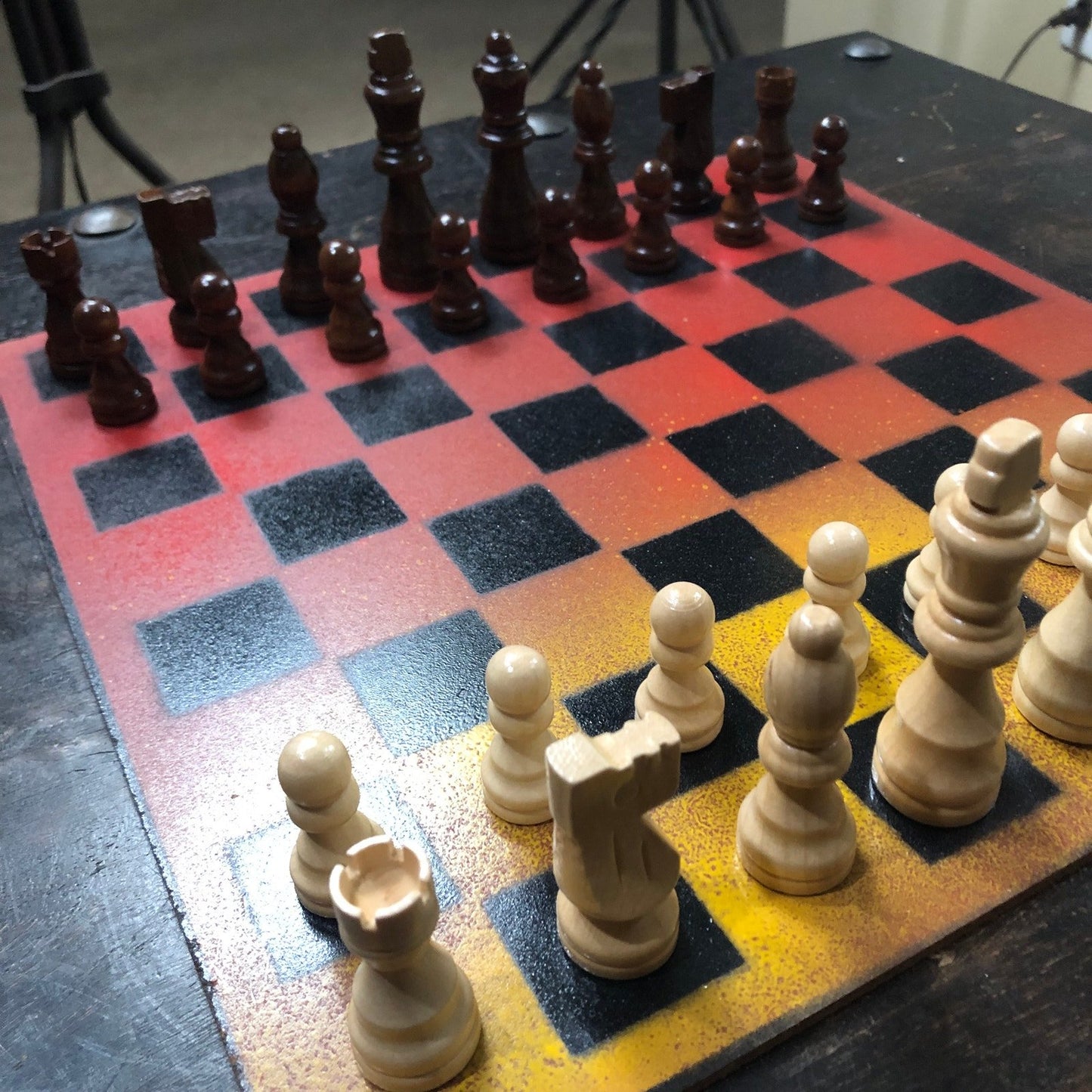 Painted Chess Set - Red & Yellow Mix