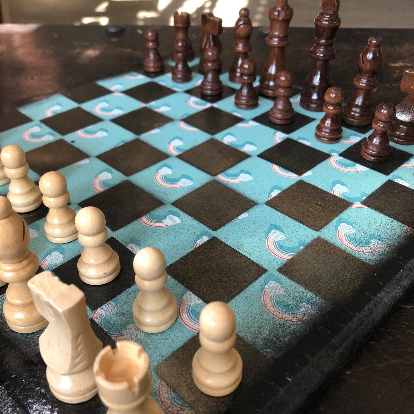 Scrapbook Chess Set - Blue Rainbow
