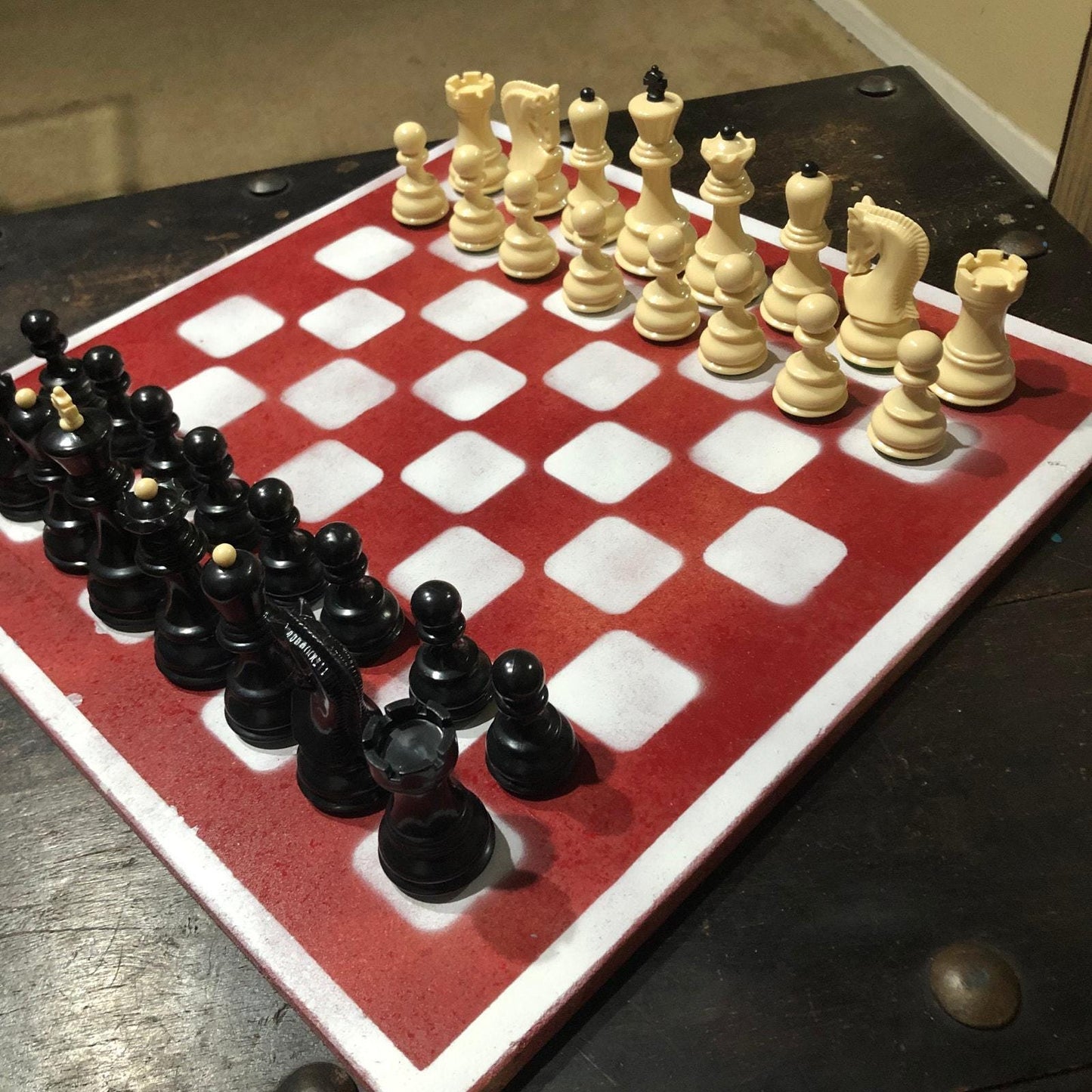 Large Painted Chess Set - Red & White