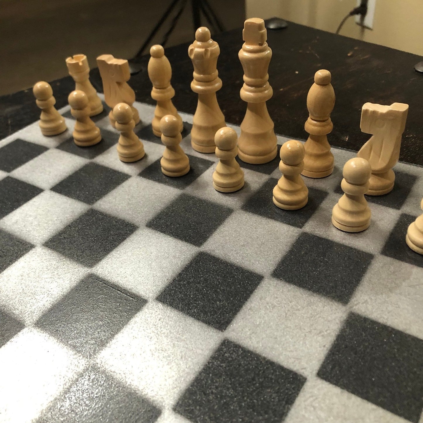 Painted Chess Set - Silver & Black