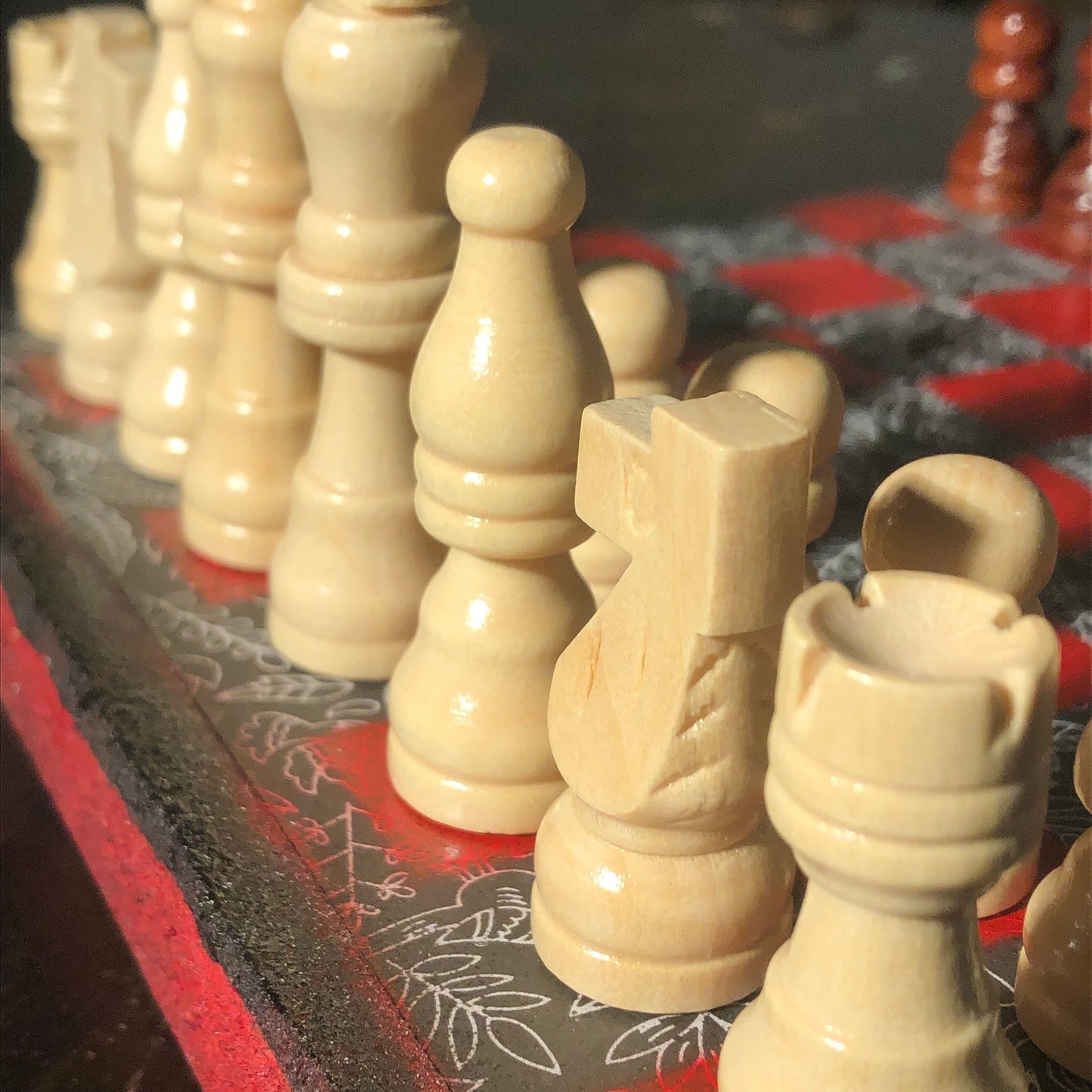 Scrapbook Chess Set - Red & Black Vintage Flower