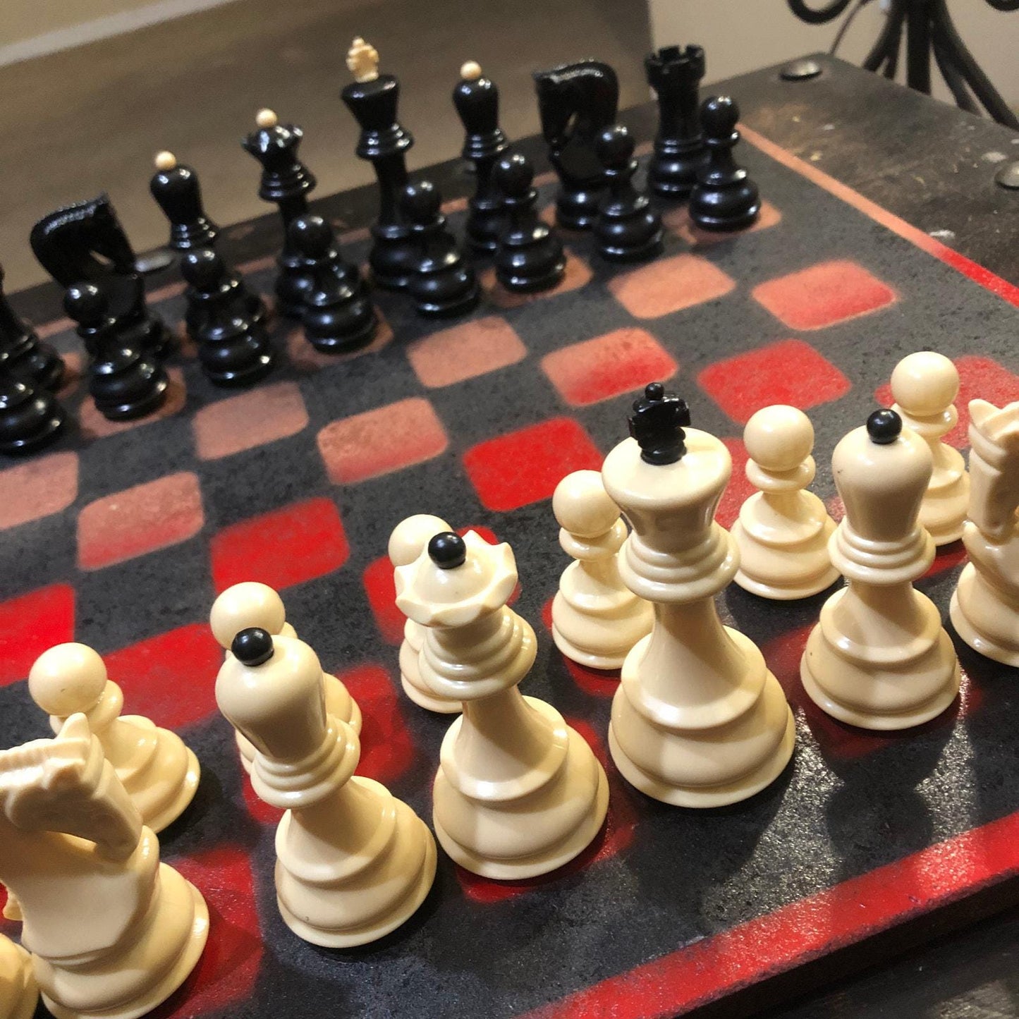 Large Chess Set - Black, Red & Bronze