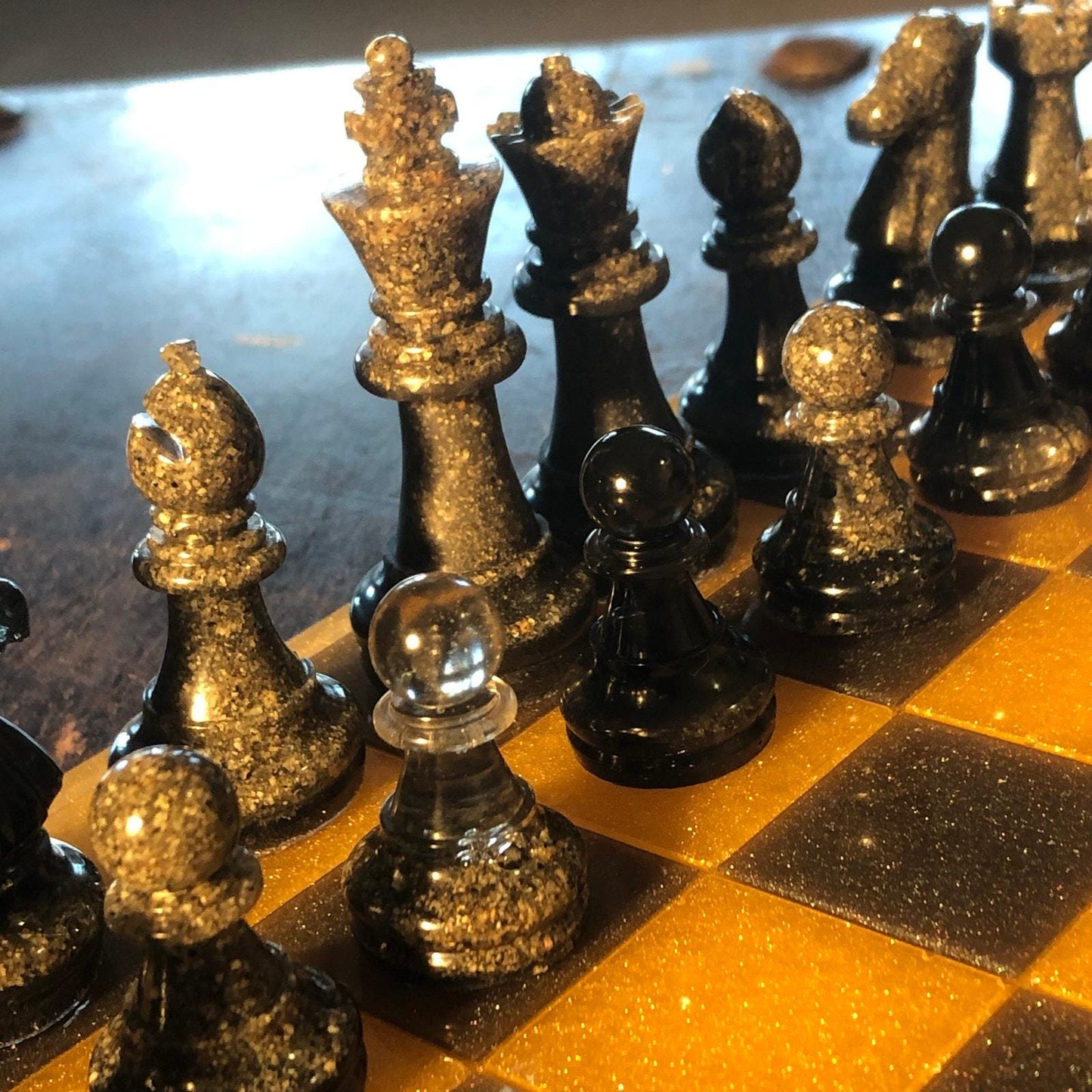 Handmade Resin Chess Set - Amber Yellow
