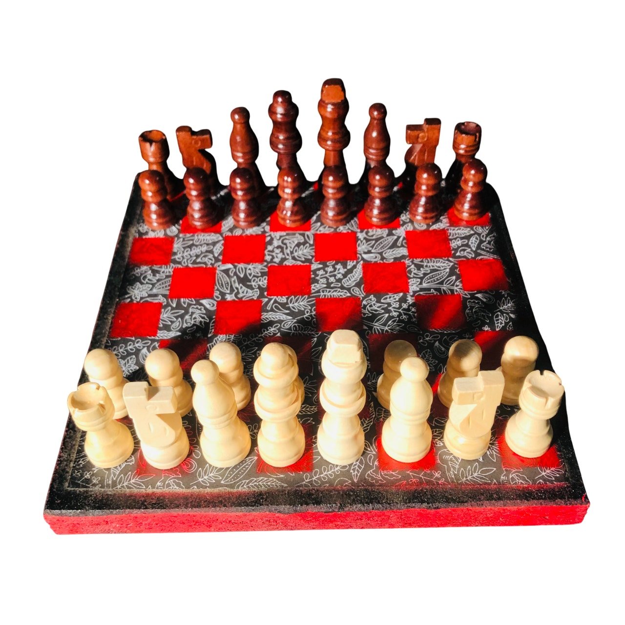 Scrapbook Chess Set - Red & Black Vintage Flower