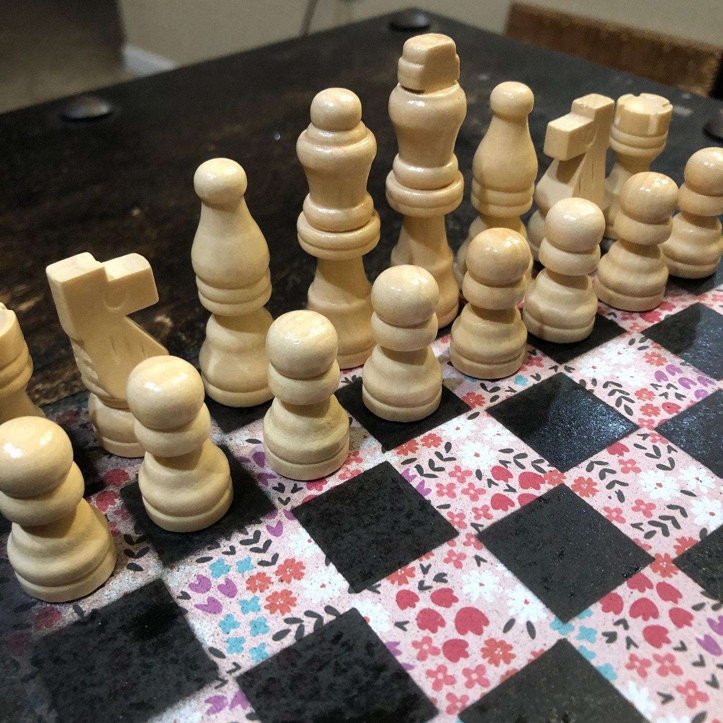 Scrapbook Chess Set - Colorful Flowers