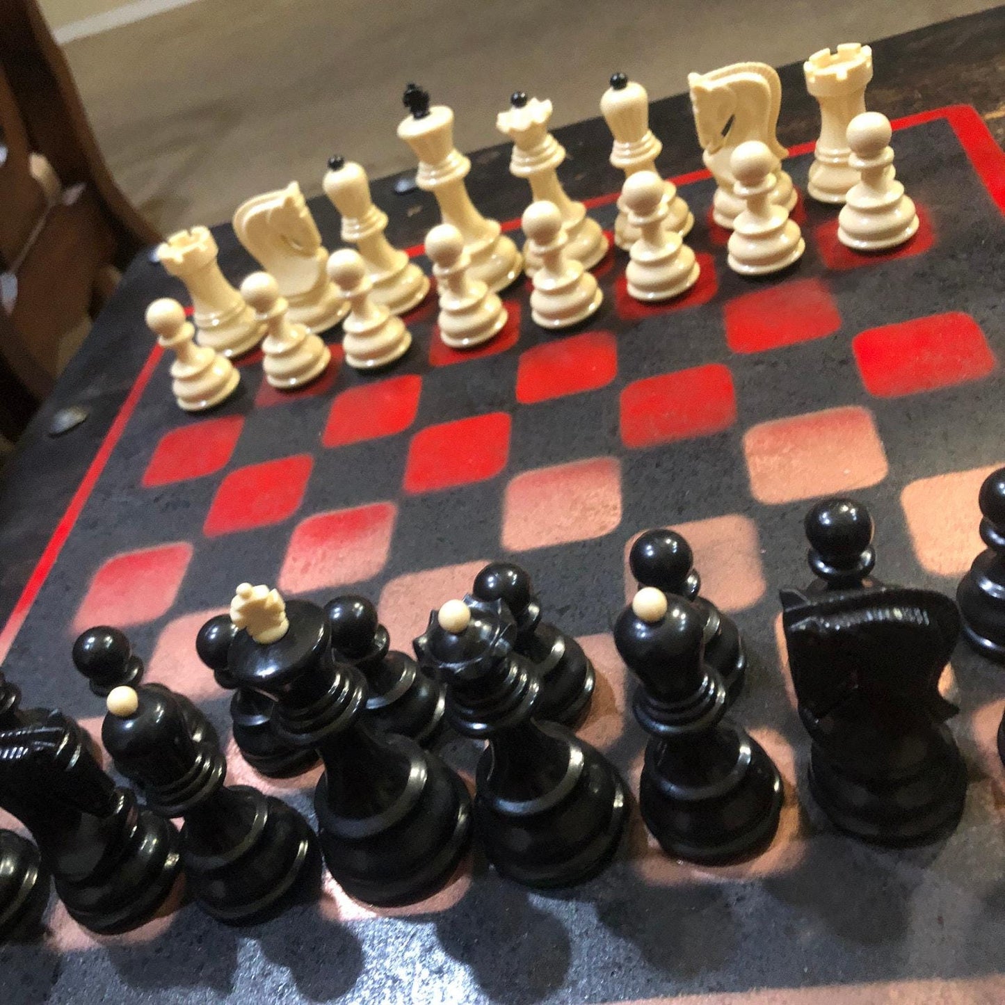 Large Chess Set - Black, Red & Bronze