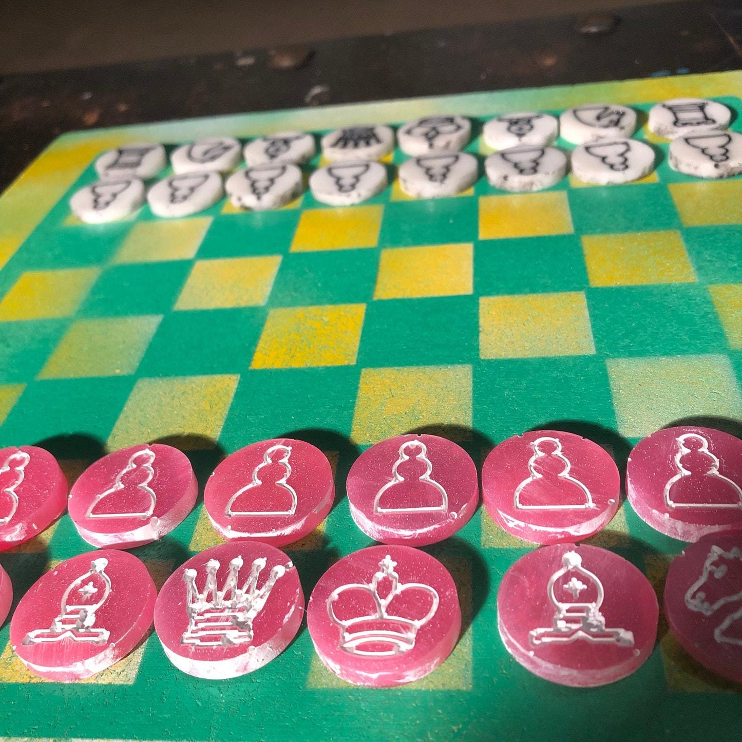 Chess Set - Yellow Green & Pink Mix
