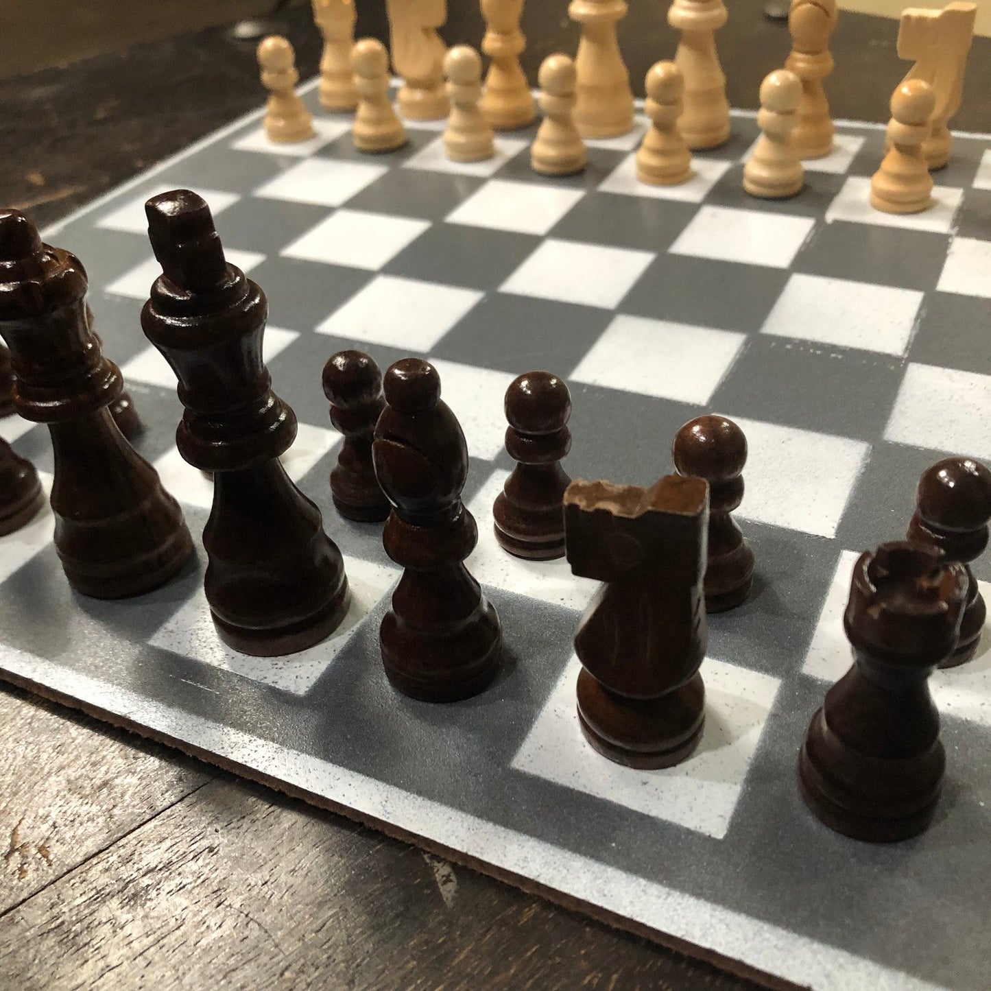 Painted Chess Set - Silver & White