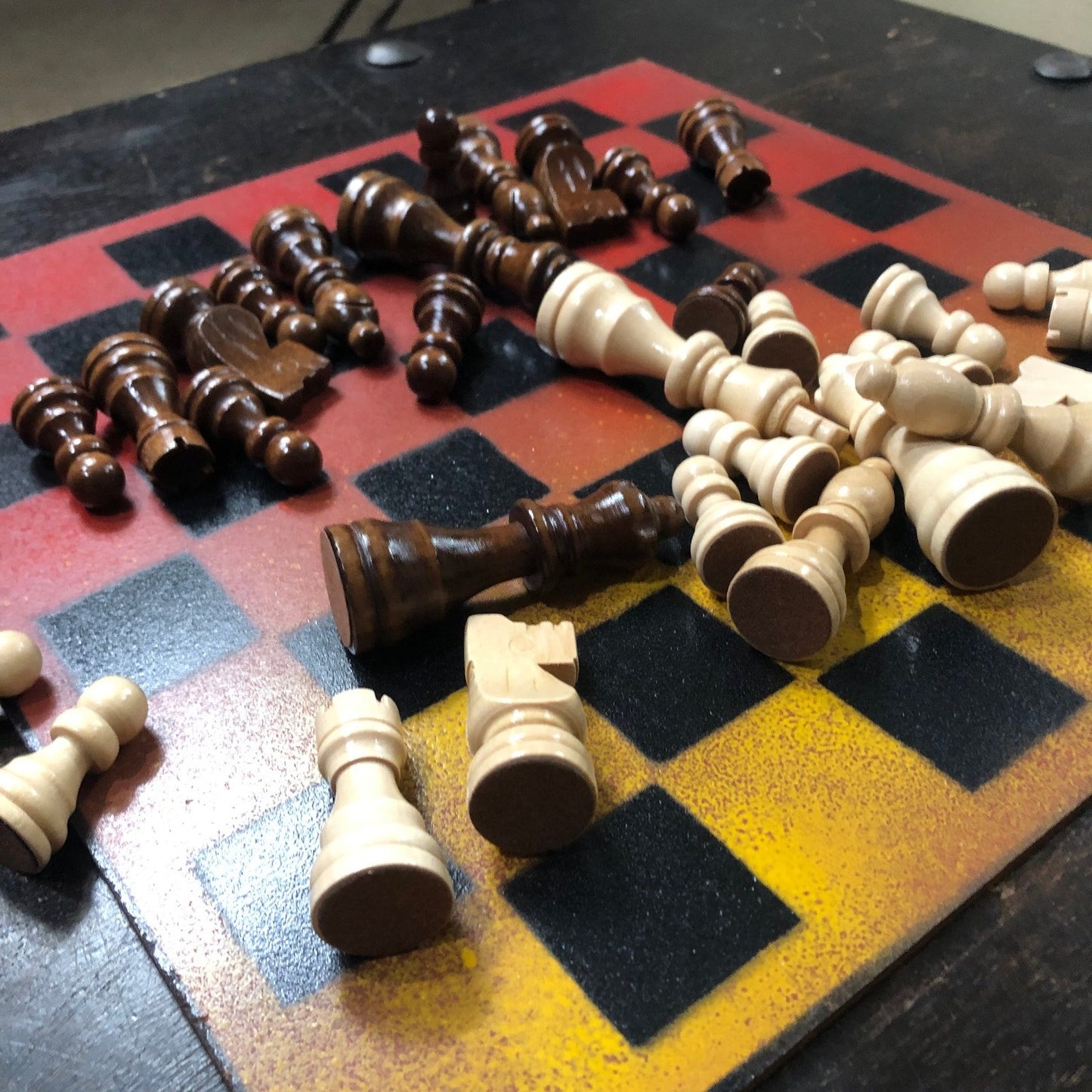 Painted Chess Set - Red & Yellow Mix