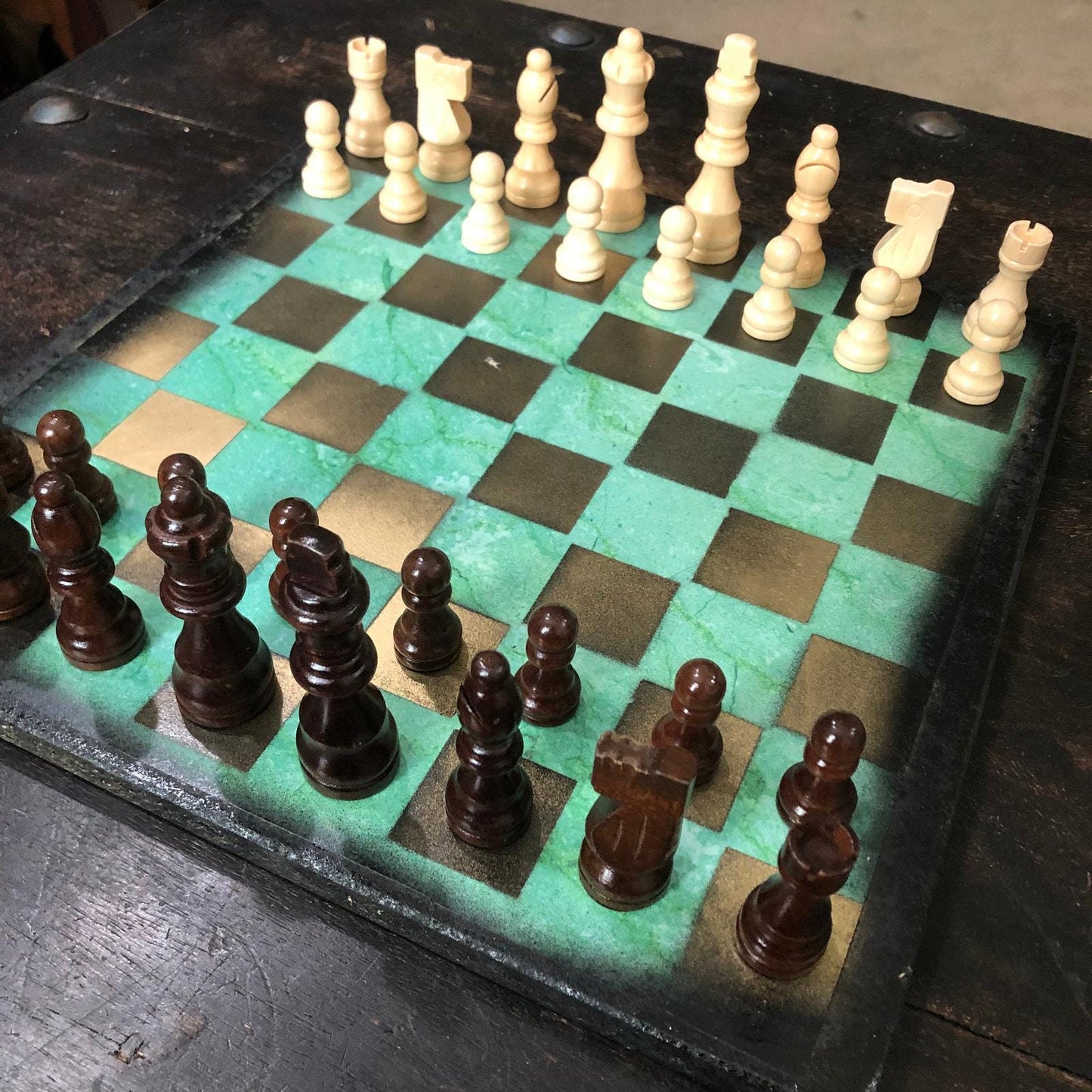 Scrapbook Chess Set - Golden Green