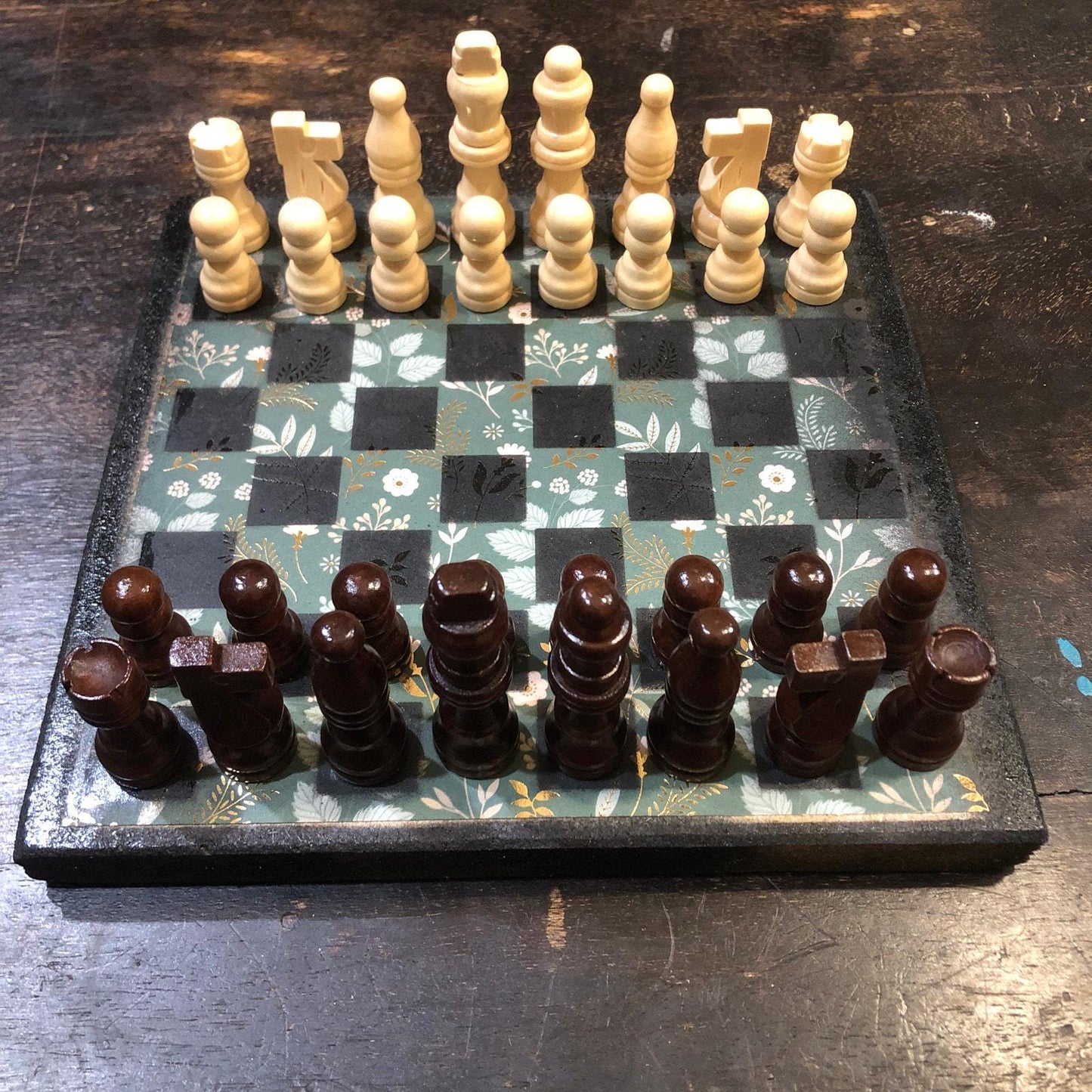 Scrapbook Chess Set - Gold Foil Green