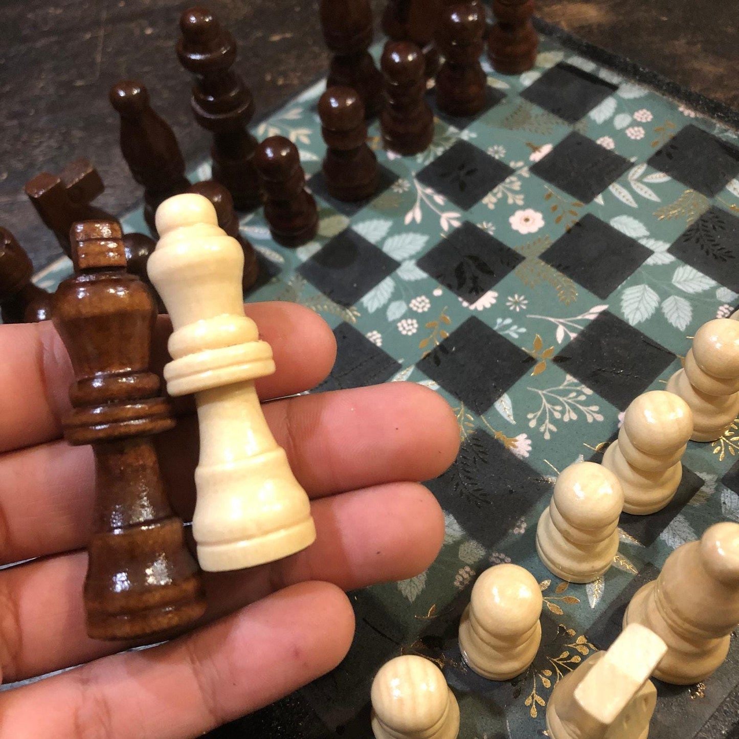 Scrapbook Chess Set - Gold Foil Green