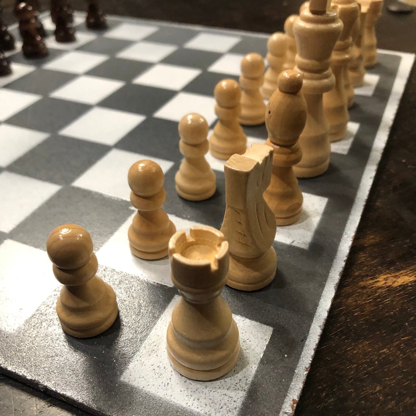 Painted Chess Set - Silver & White