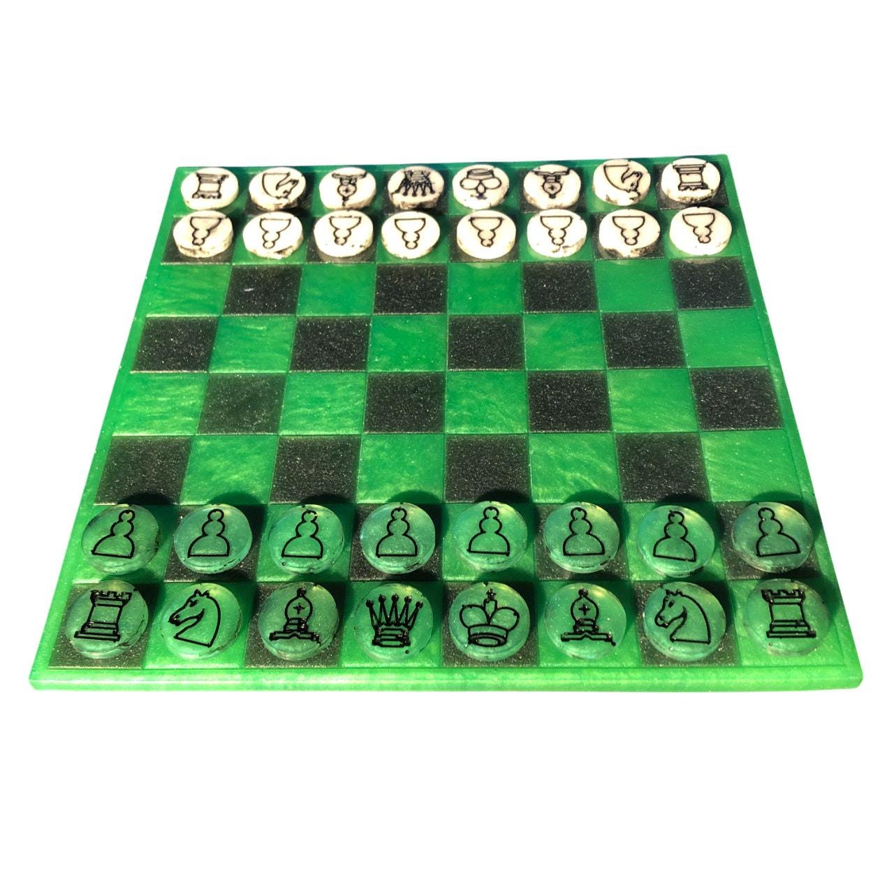 Handmade Resin Chess Set - Forest Green
