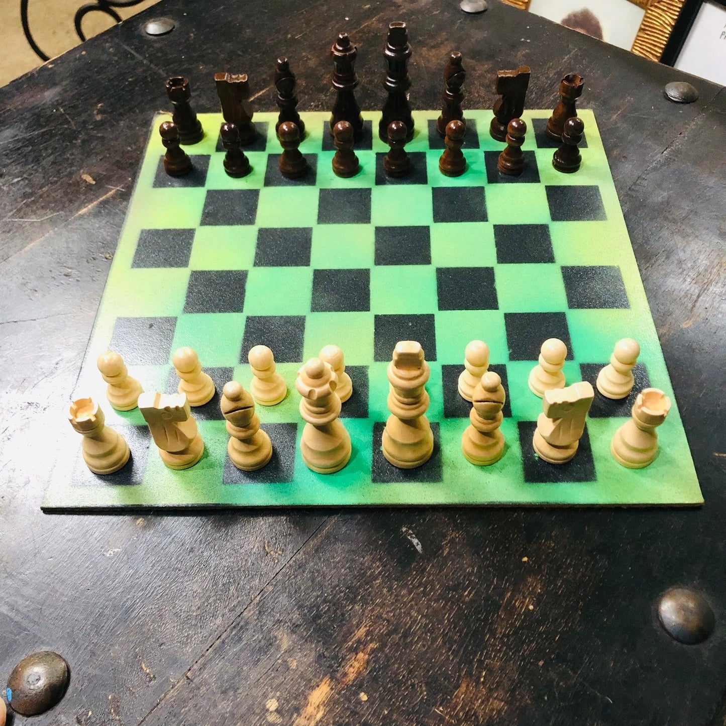 Painted Chess Set - Lemon Green