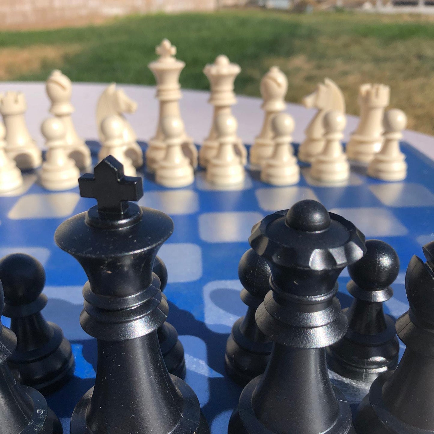 Large Chess Set - Blue Chrome