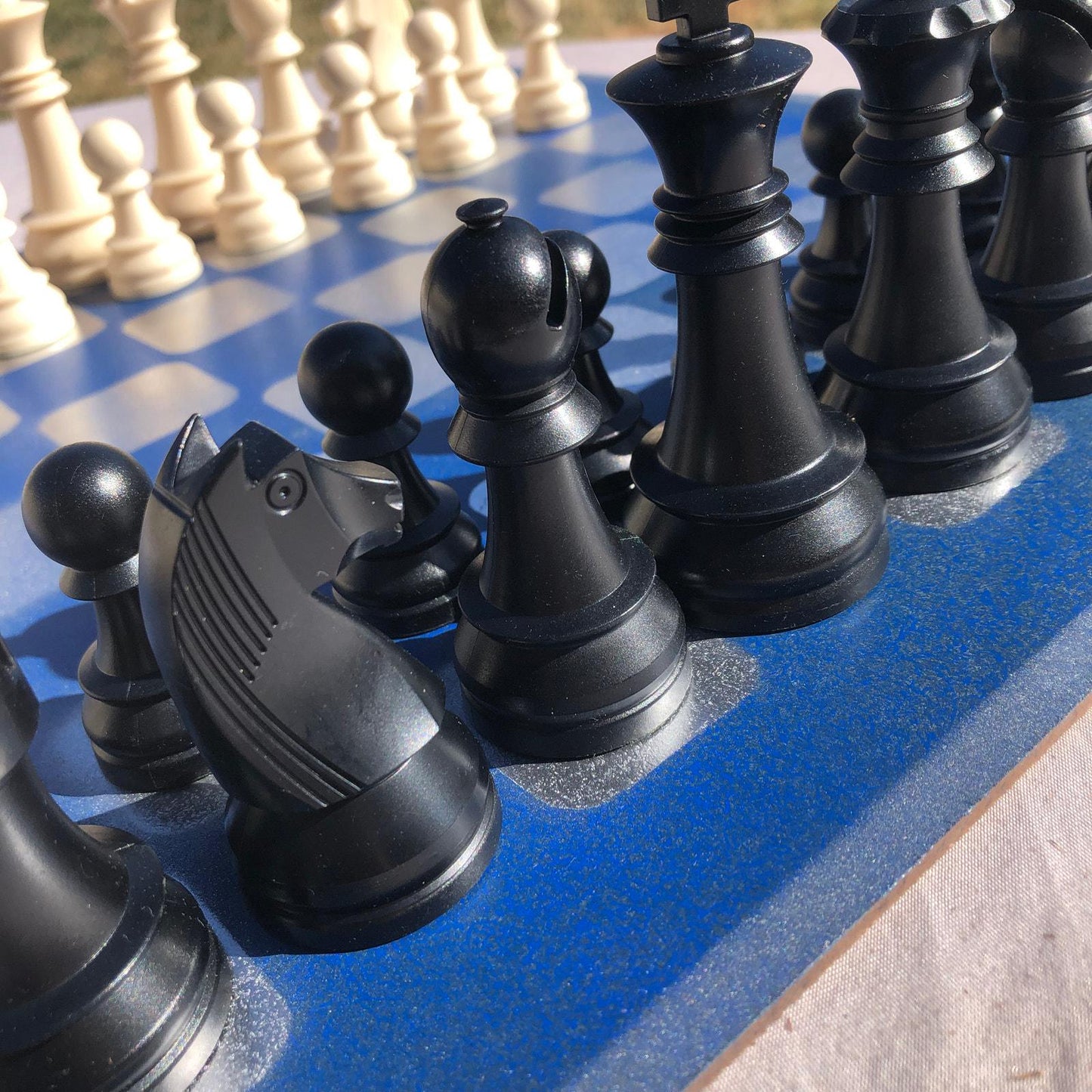 Large Chess Set - Blue Chrome