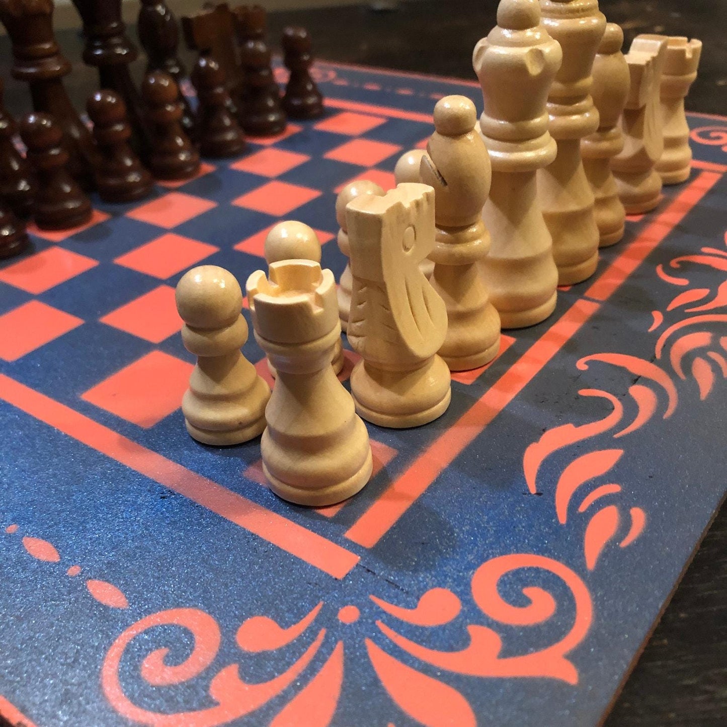 Chess Set - Blue & Peach Pink