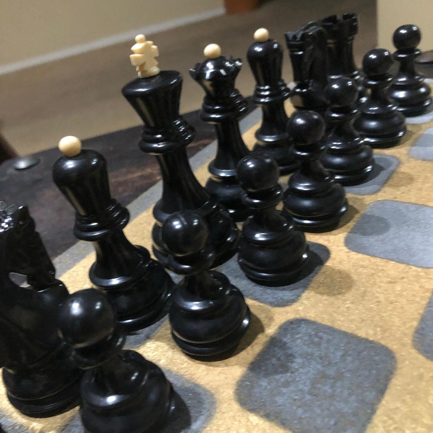 Large Painted Chess Set - Gold & Gray