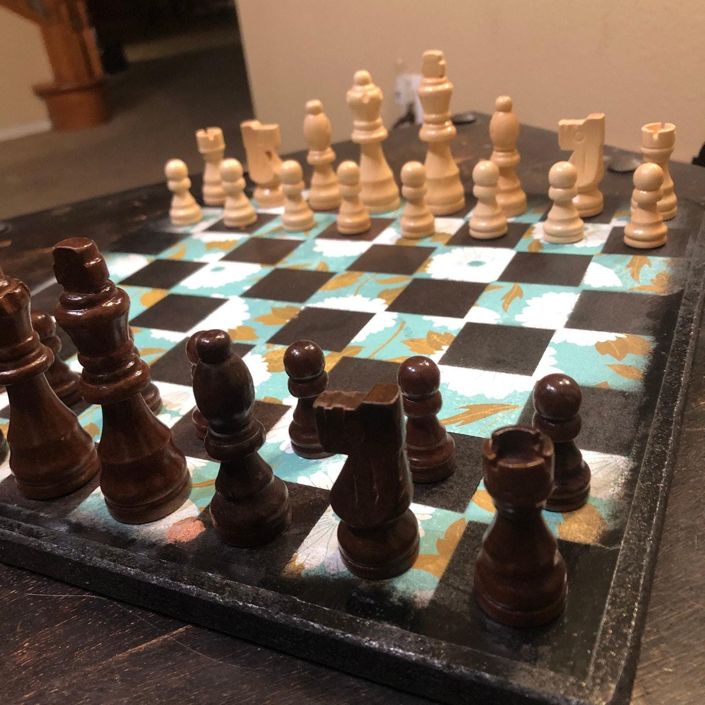 Scrapbook Chess Set - Green Flowered Set