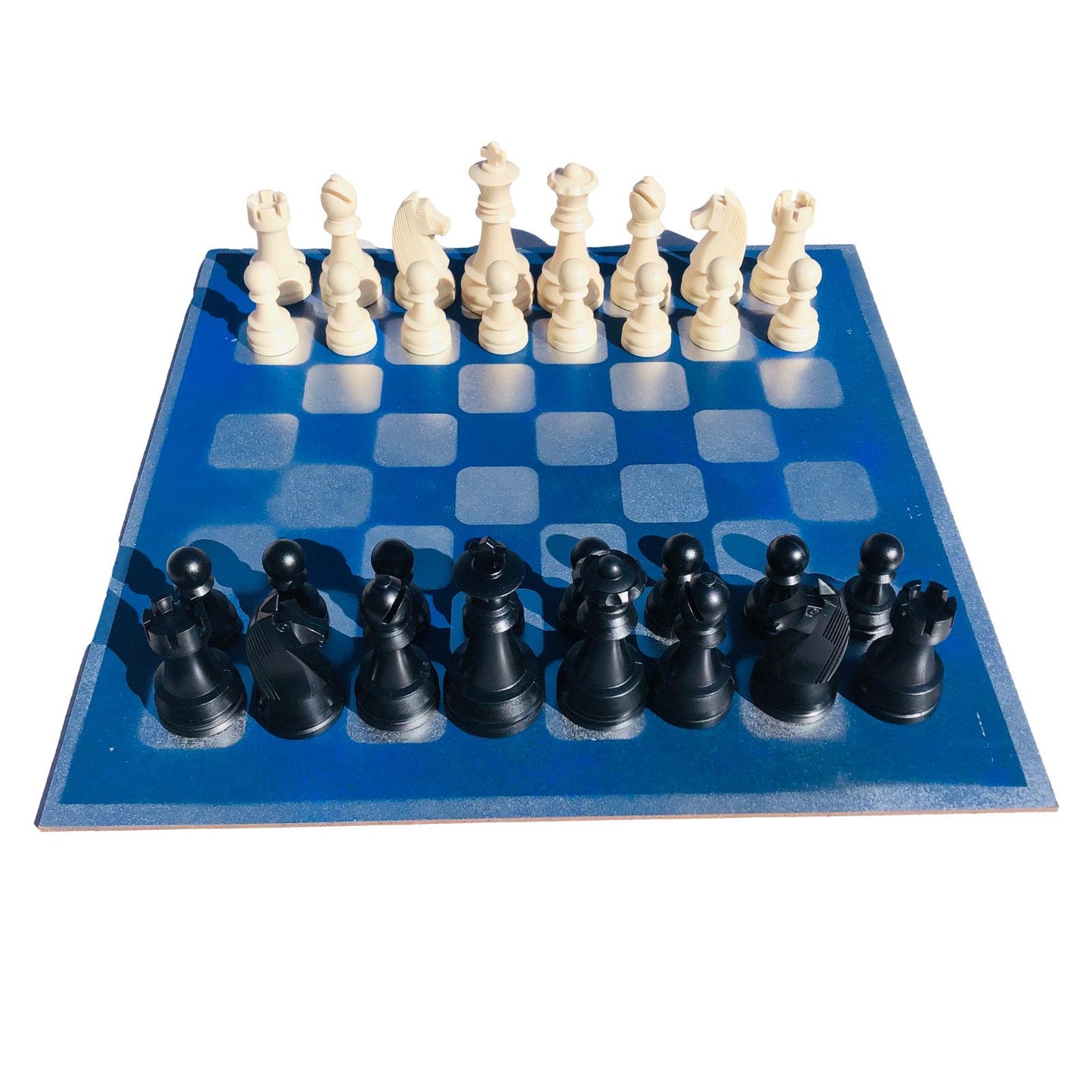 Large Chess Set - Blue Chrome