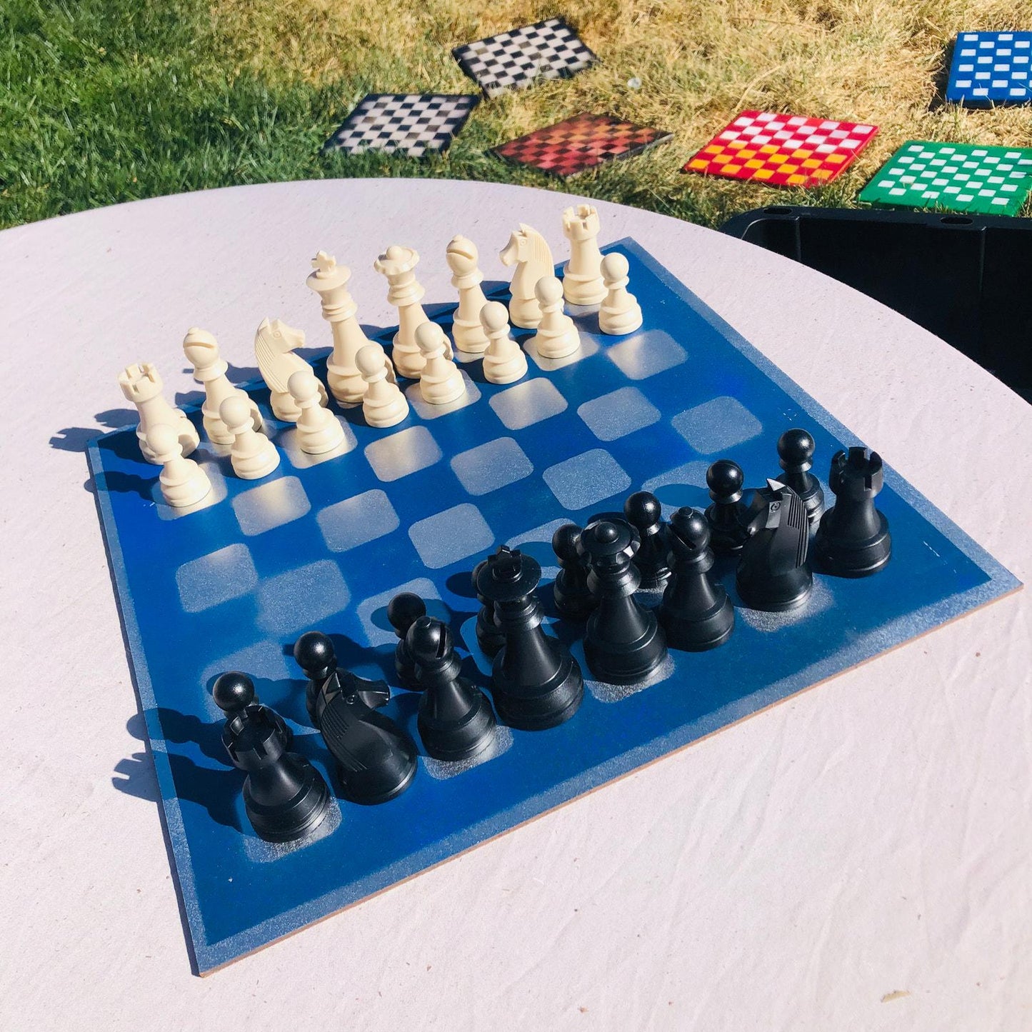 Large Chess Set - Blue Chrome