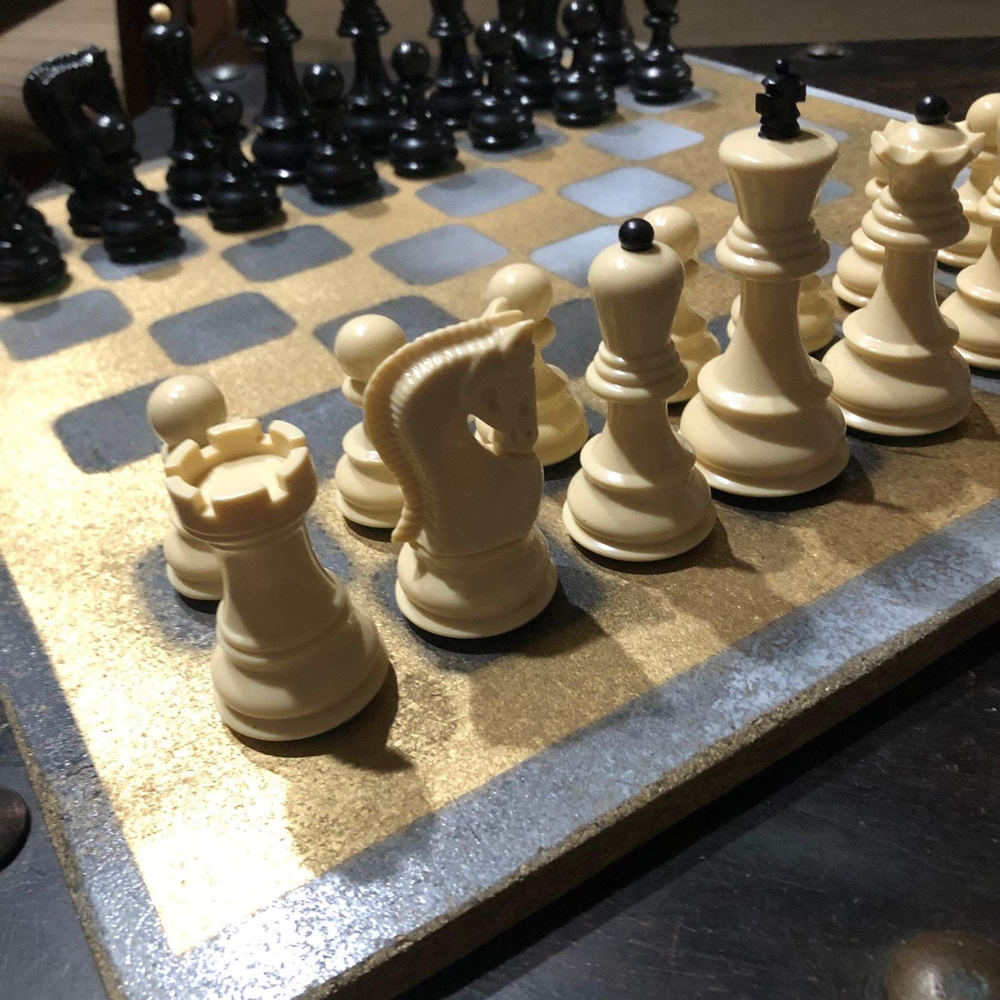 Large Painted Chess Set - Gold & Gray