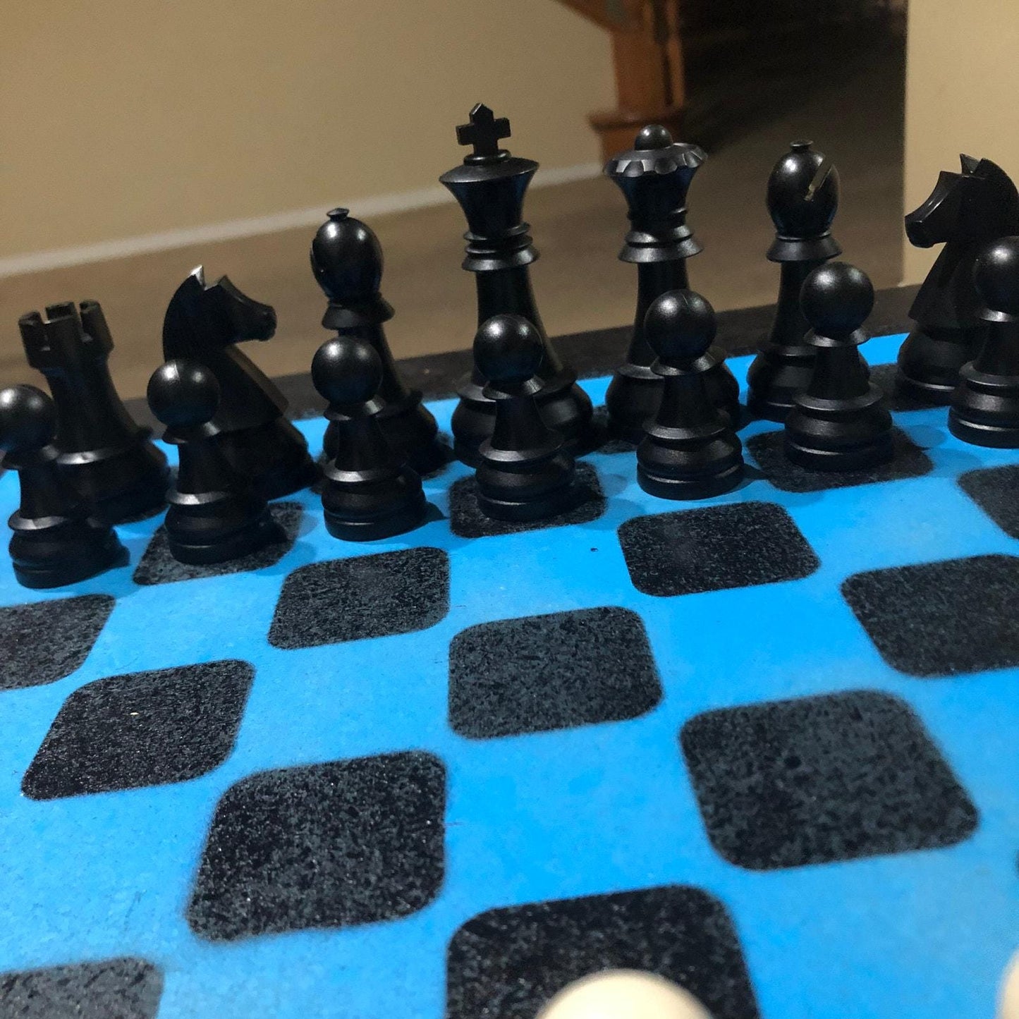 Large Painted Chess Set - Black & Blue