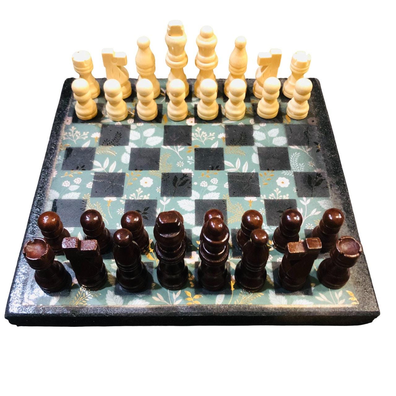 Scrapbook Chess Set - Gold Foil Green