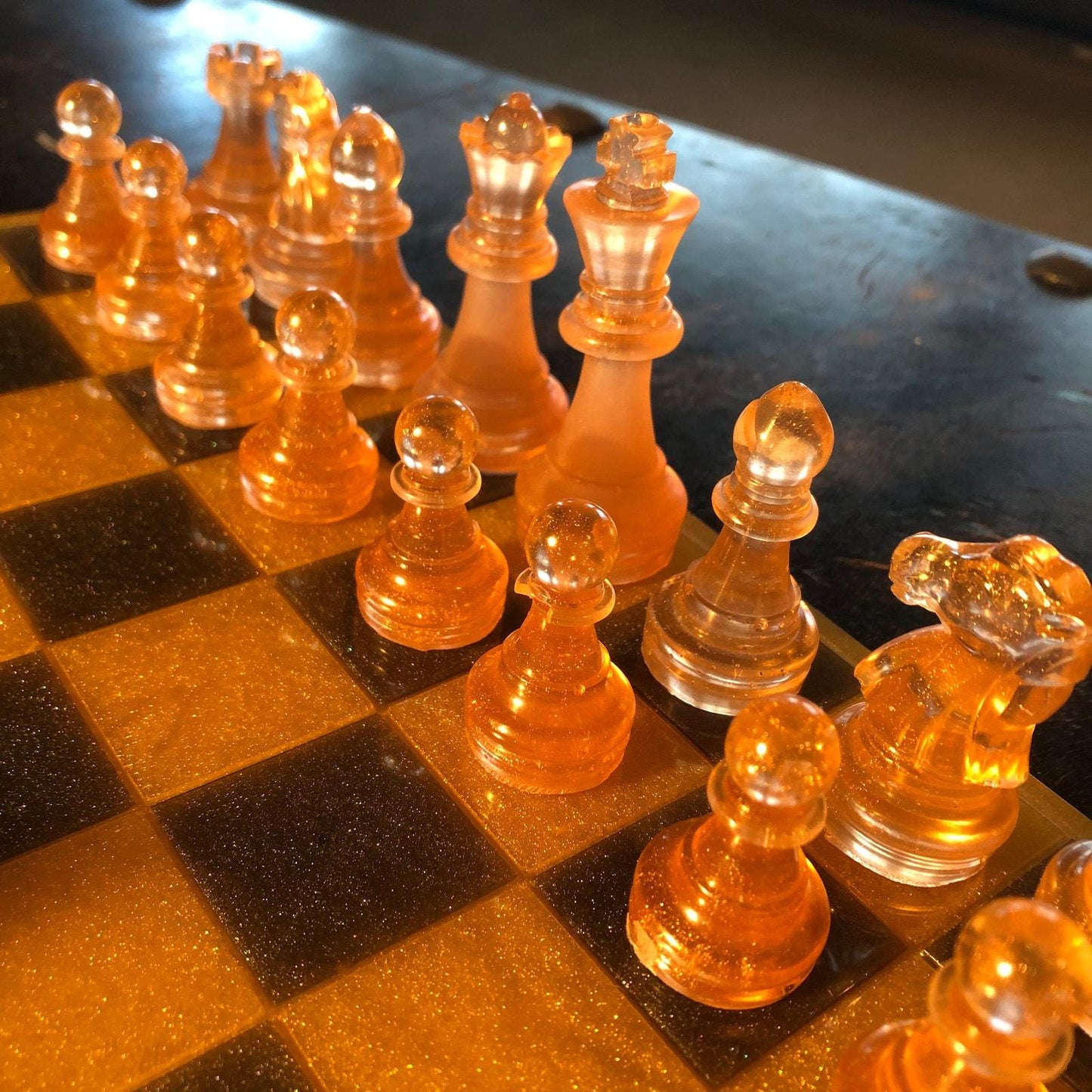 Handmade Resin Chess Set - Amber Yellow
