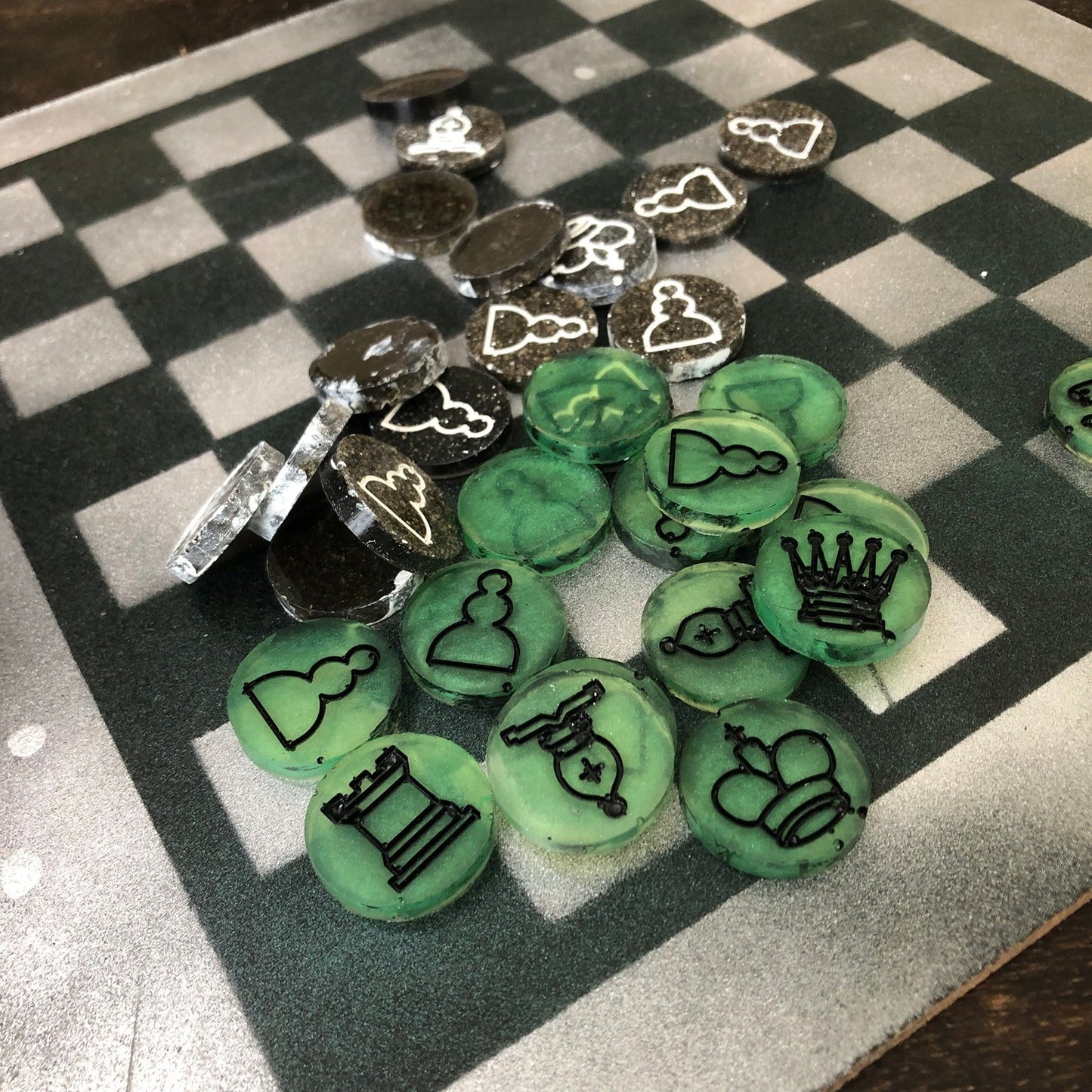 Painted Chess Set - Dirty Green