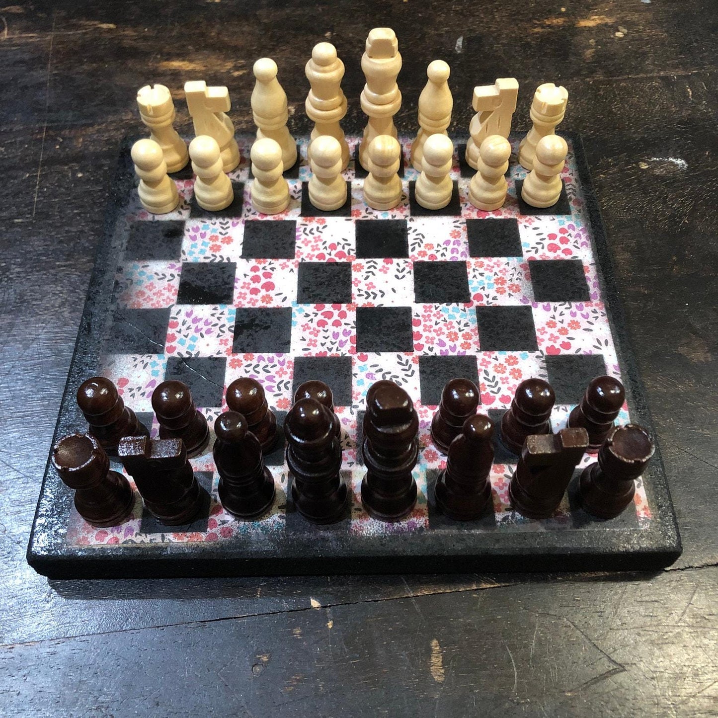 Scrapbook Chess Set - Colorful Flowers