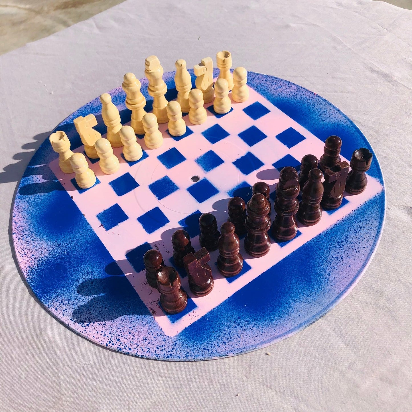 Vinyl Chess Set - Vintage Pink Blue