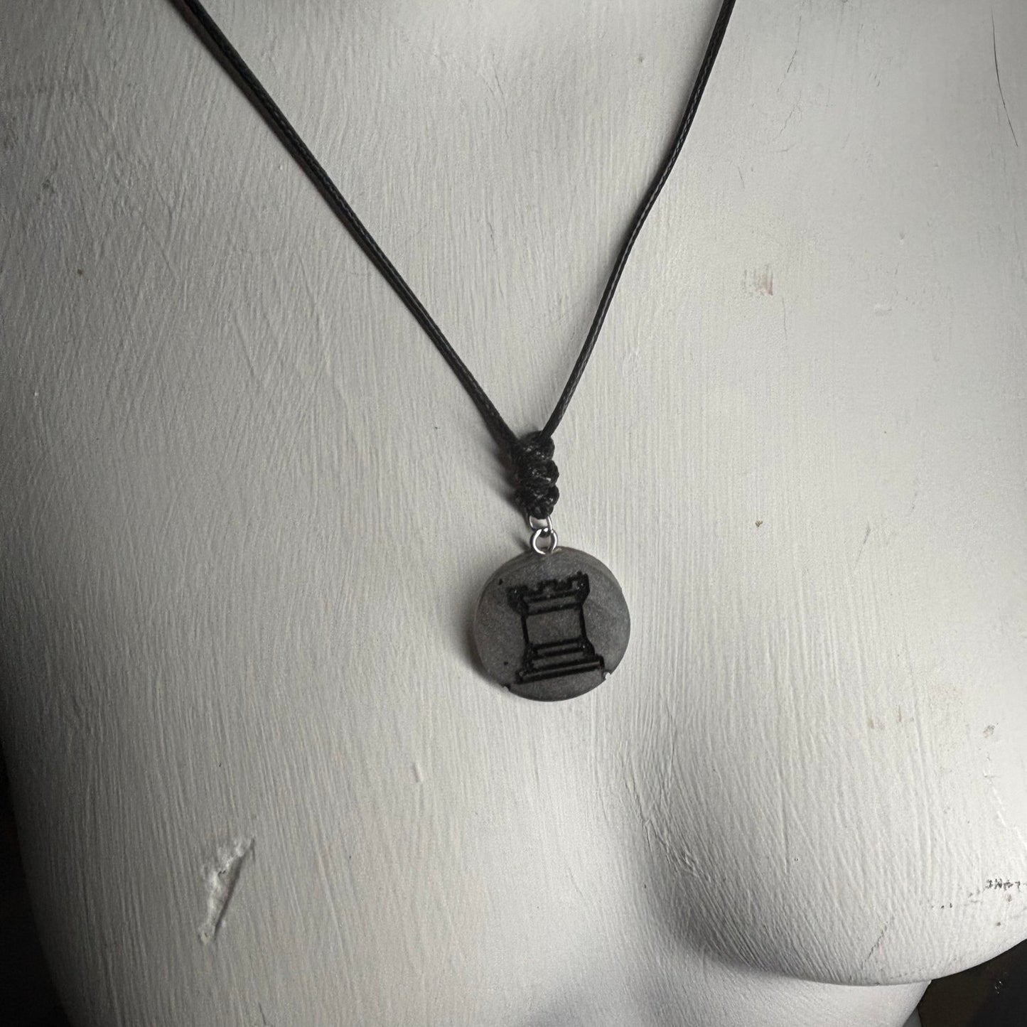 Dark Silver Rook - Handmade Resin Chess Necklace