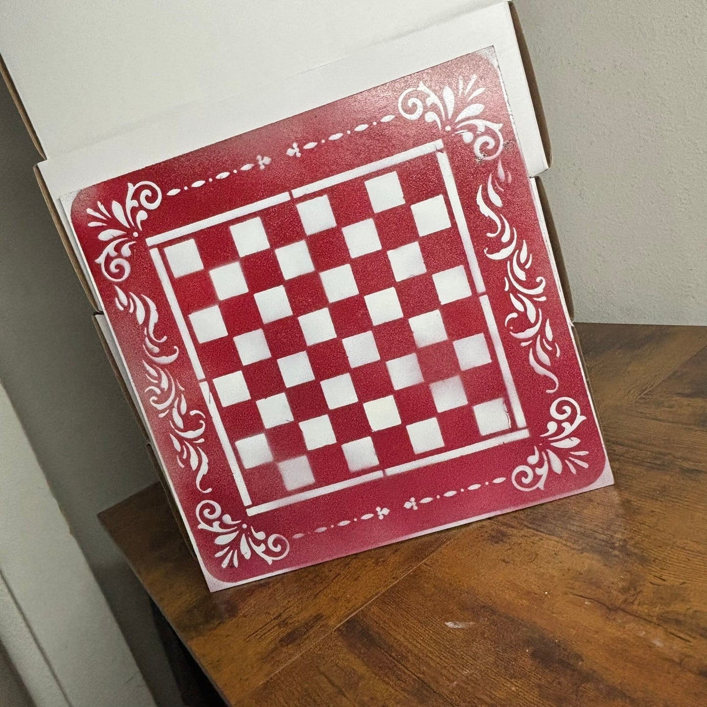 Red & White - Painted Chess Board